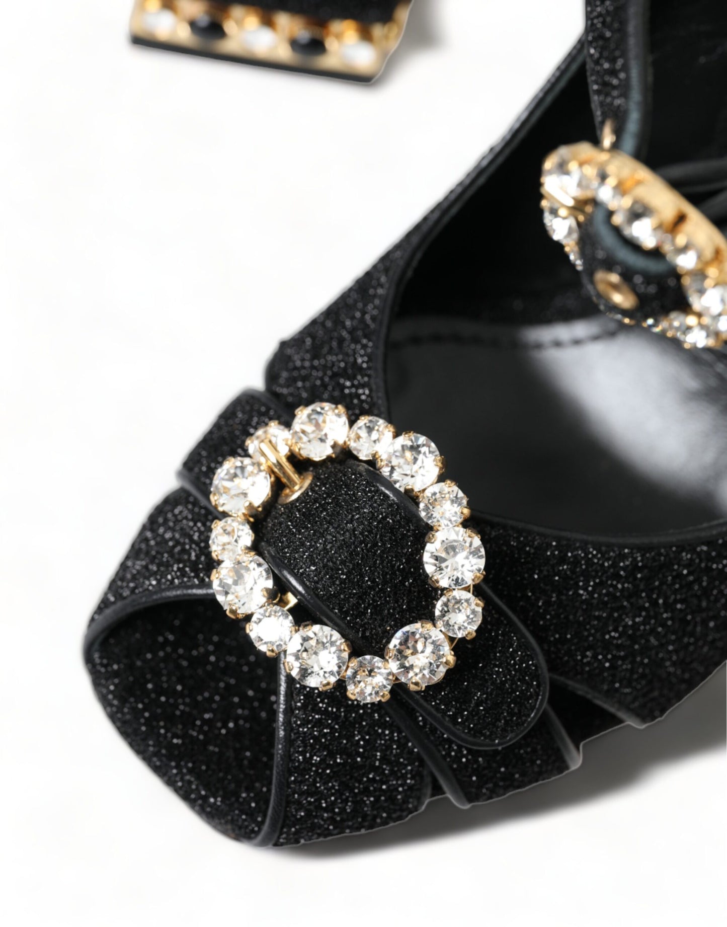 Dolce & Gabbana Black Crystal Ankle Strap Sandals Shoes