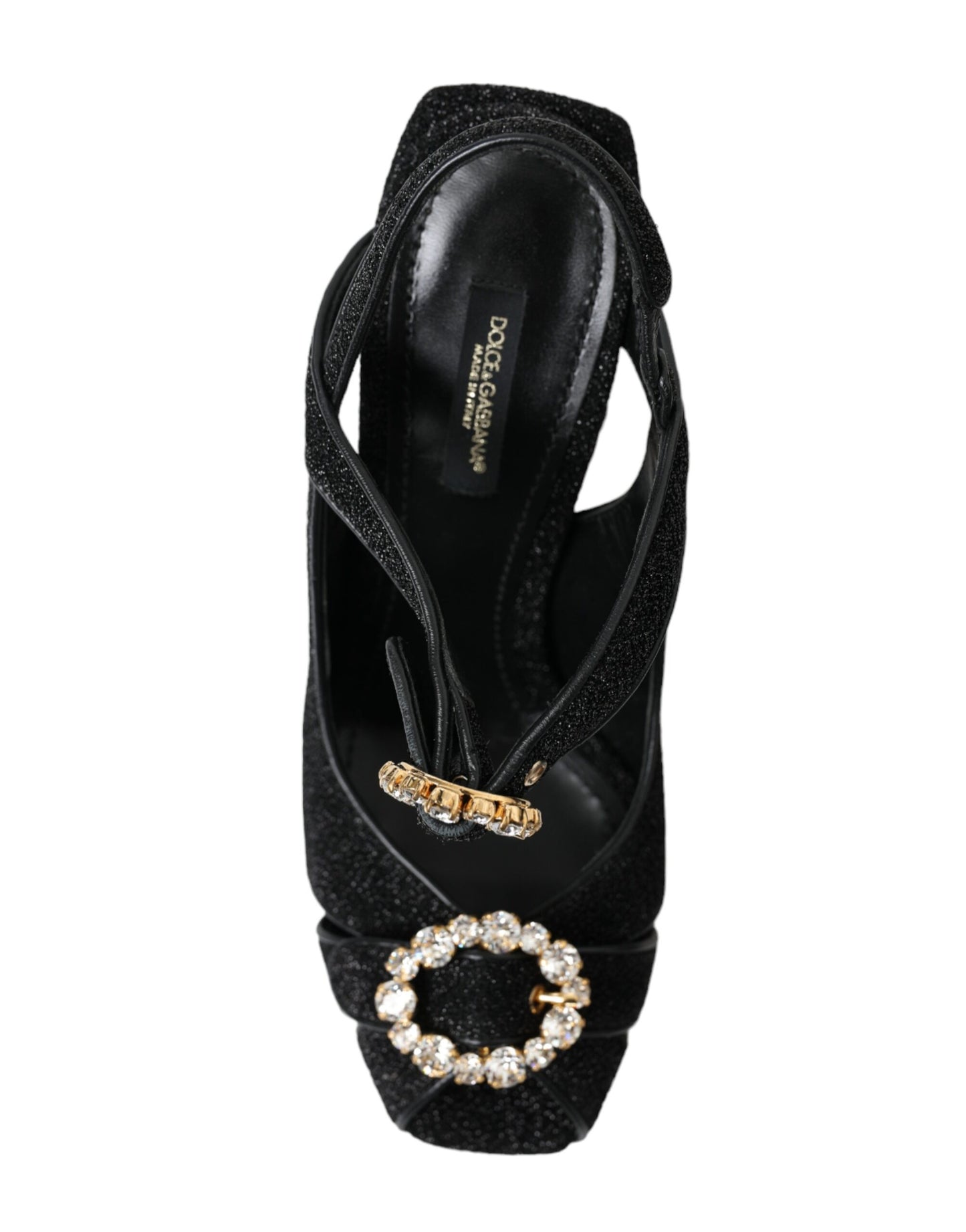 Dolce & Gabbana Black Crystal Ankle Strap Sandals Shoes