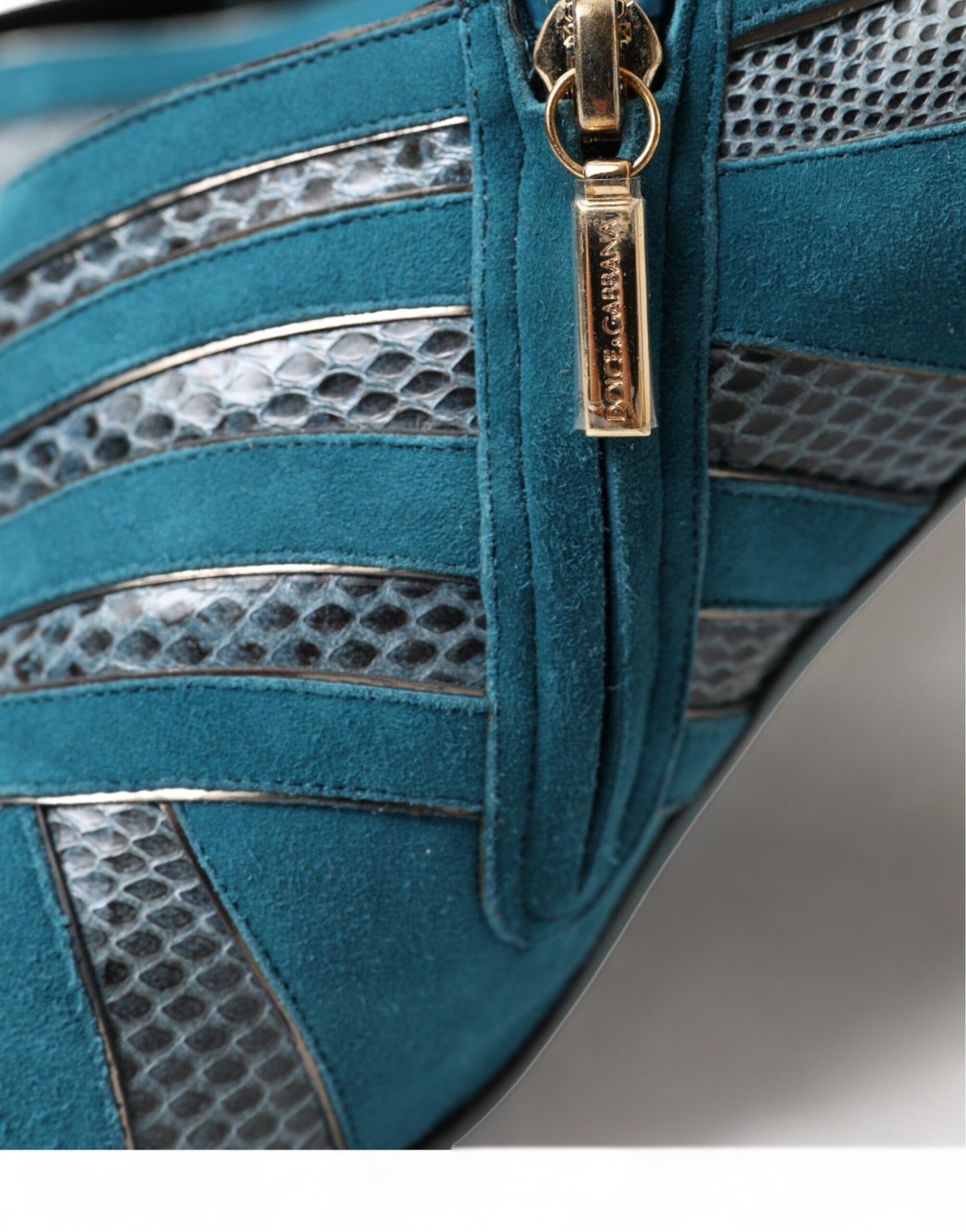 Dolce & Gabbana Teal Suede Leather Peep Toe Heels Pumps Shoes