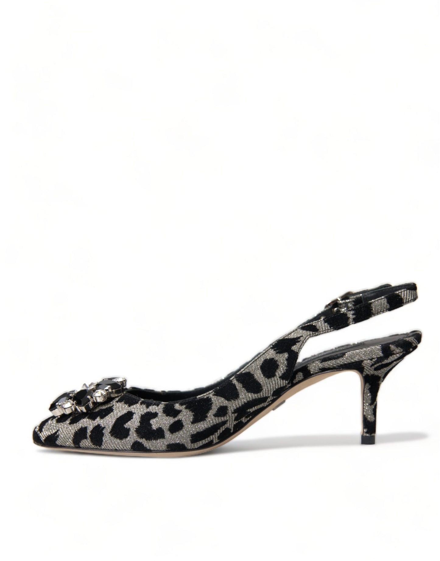 Dolce & Gabbana Silver Leopard Crystal Slingback Pumps Shoes