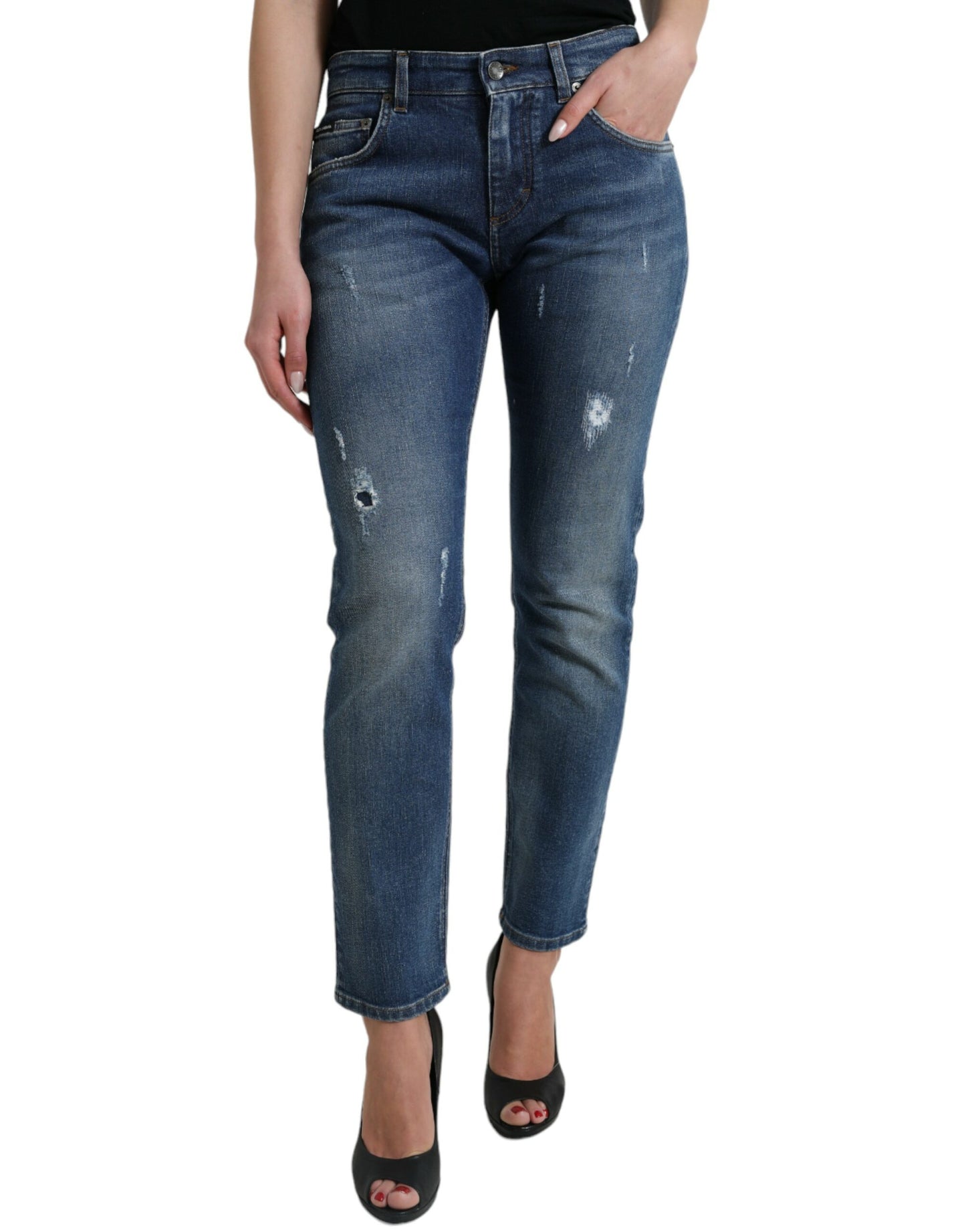 Dolce & Gabbana Blue BOYFRIEND Mid Waist Cotton Denim Jeans