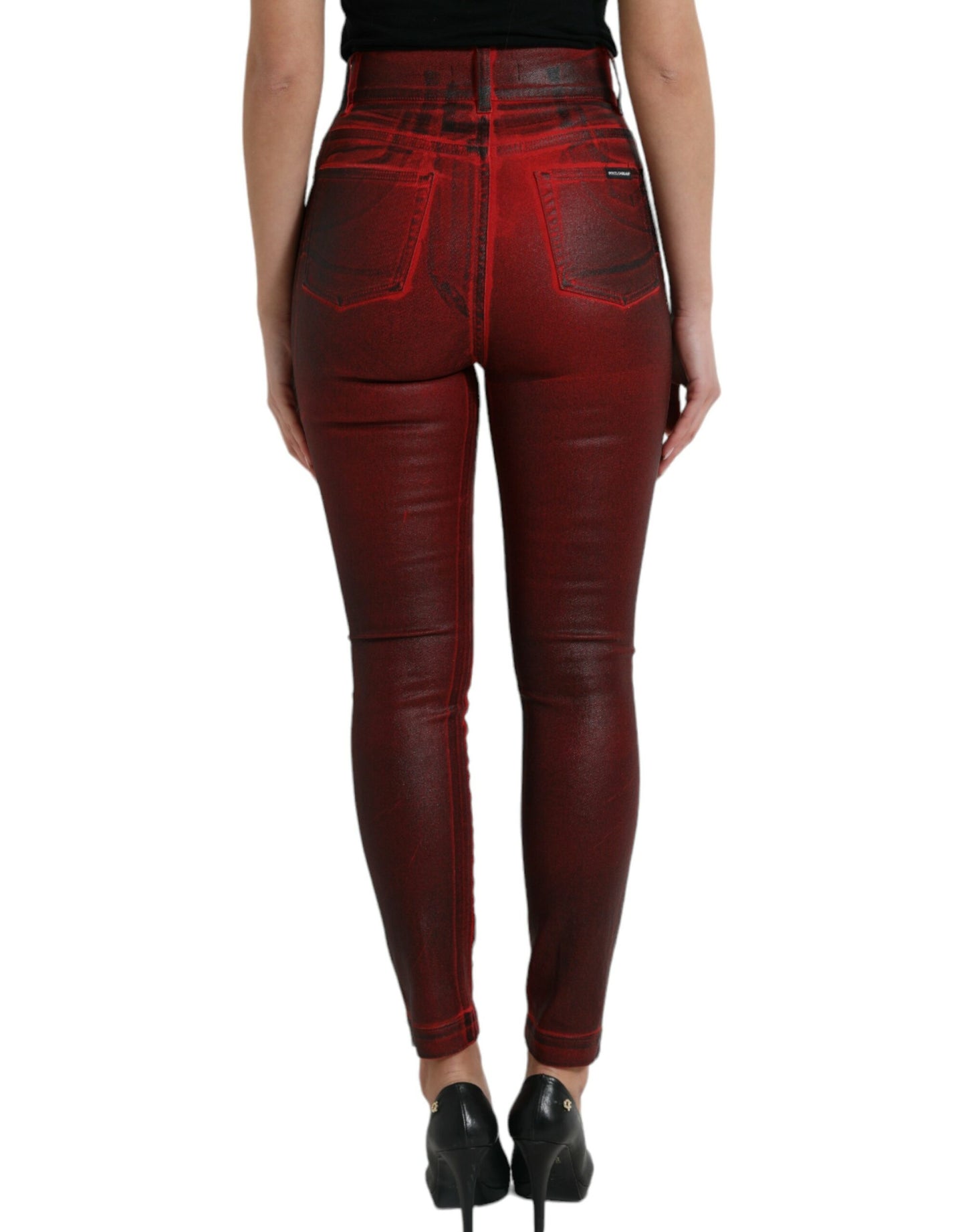 Dolce & Gabbana Black Red Ombre Cotton Skinny Denim Jeans