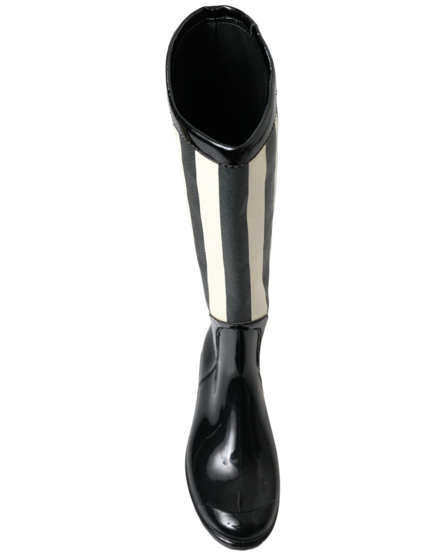 Dolce & Gabbana Black Rubber Knee High Flat Boots Shoes