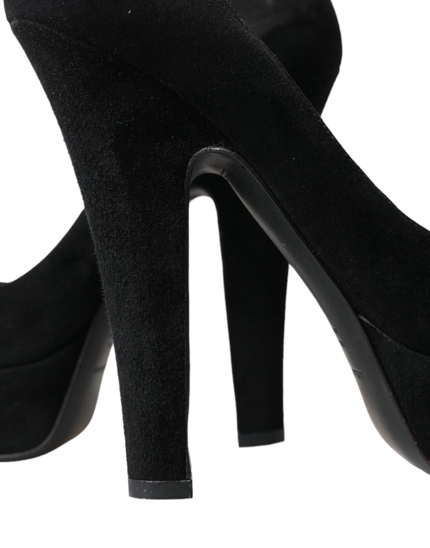 Dolce & Gabbana Black Suede Leather Platform Heel Pumps Shoes