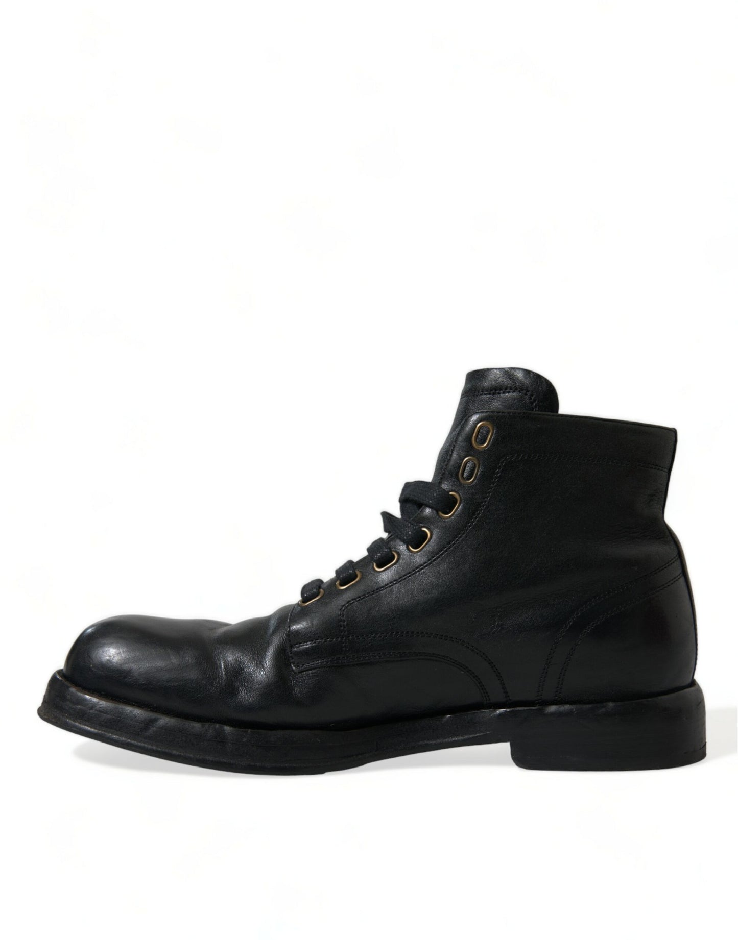 Dolce & Gabbana Black Leather Perugino Ankle Boots Shoes