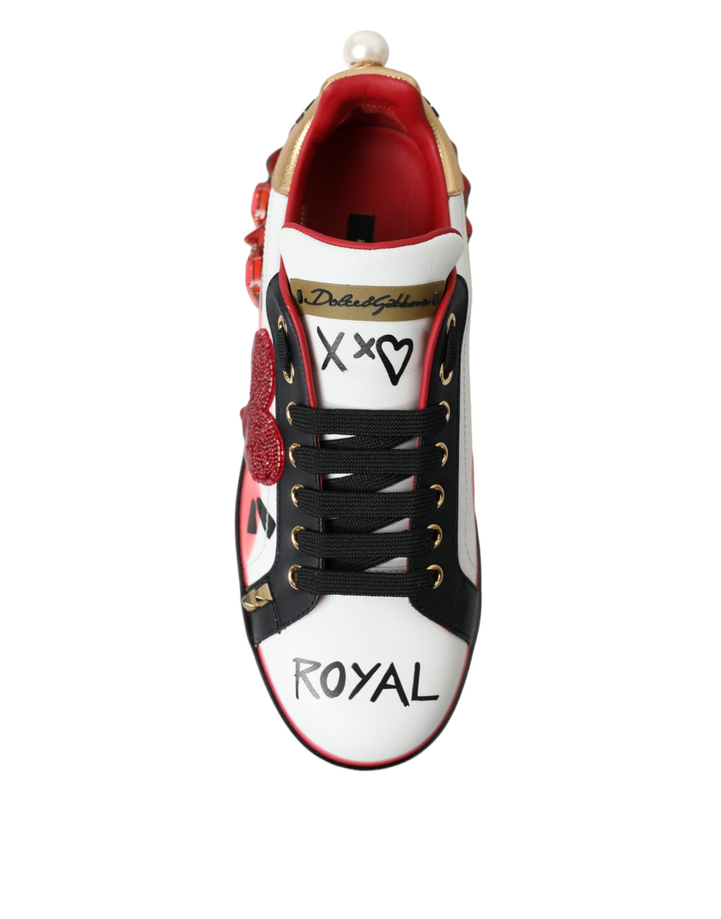 Dolce & Gabbana White Red Crystals Portofino Sneakers Women Shoes