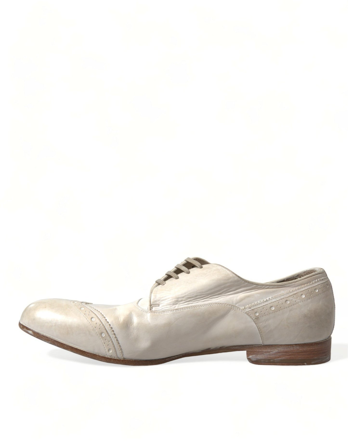 Dolce & Gabbana White Distressed Leather Brogue Dress Shoes