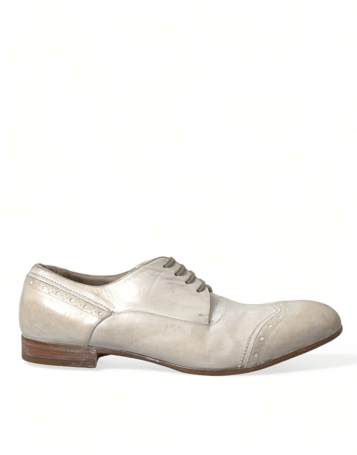 Dolce & Gabbana White Distressed Leather Brogue Dress Shoes