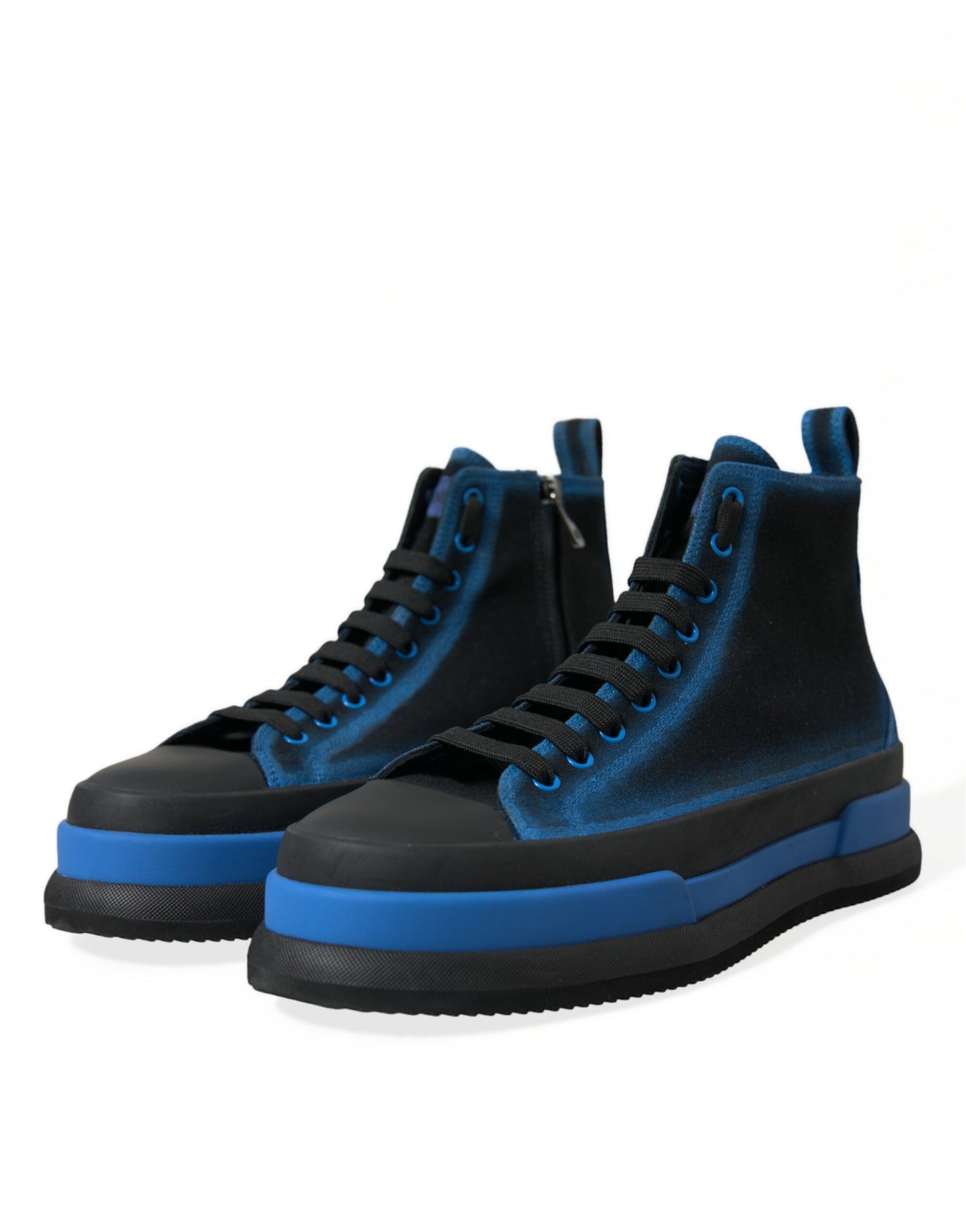 Dolce & Gabbana Black Blue Canvas Cotton High Top Sneakers Shoes