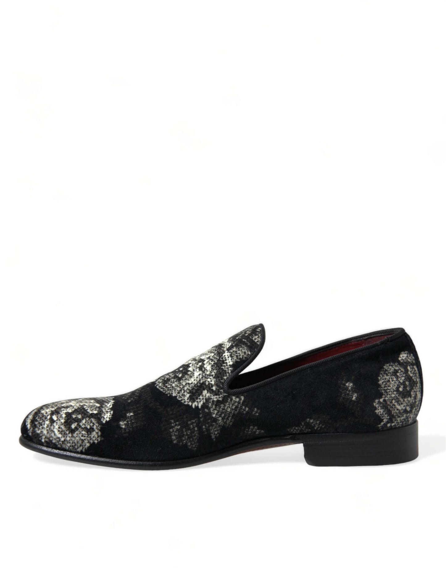 Dolce & Gabbana Black Floral Slippers Men Loafers Dress Shoes