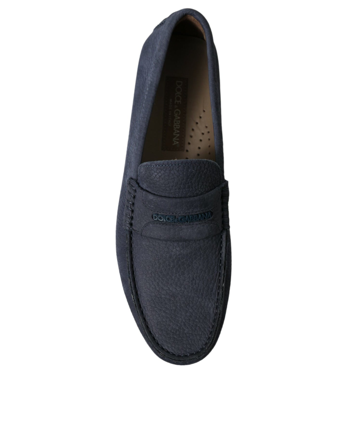 Dolce & Gabbana Blue Calfskin Leather Slip On Moccasin Shoes