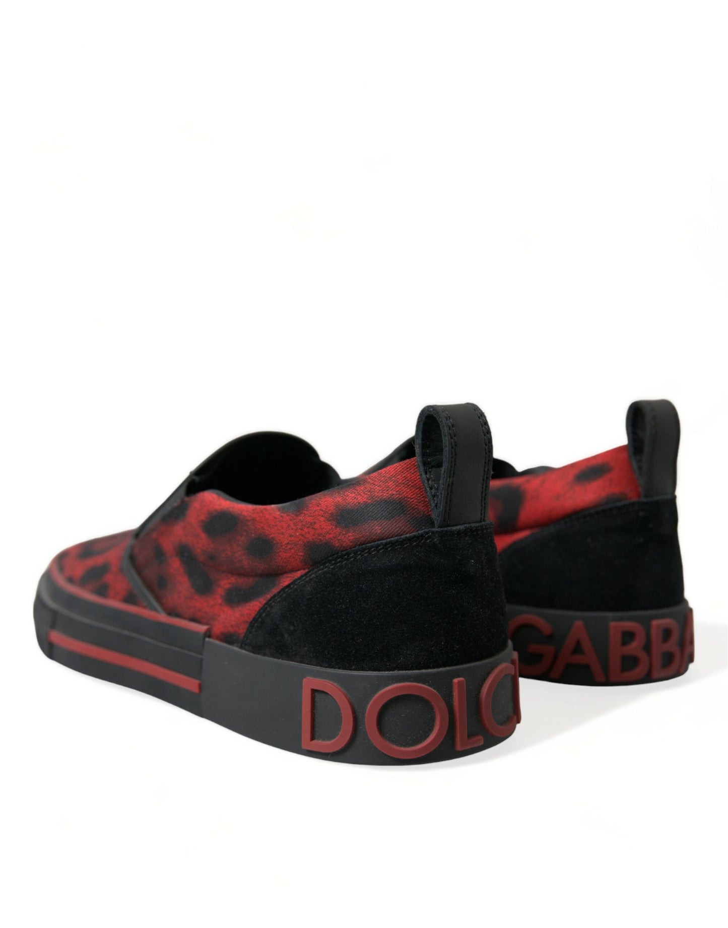 Dolce & Gabbana Red Black Leopard Loafers Men Sneakers Shoes