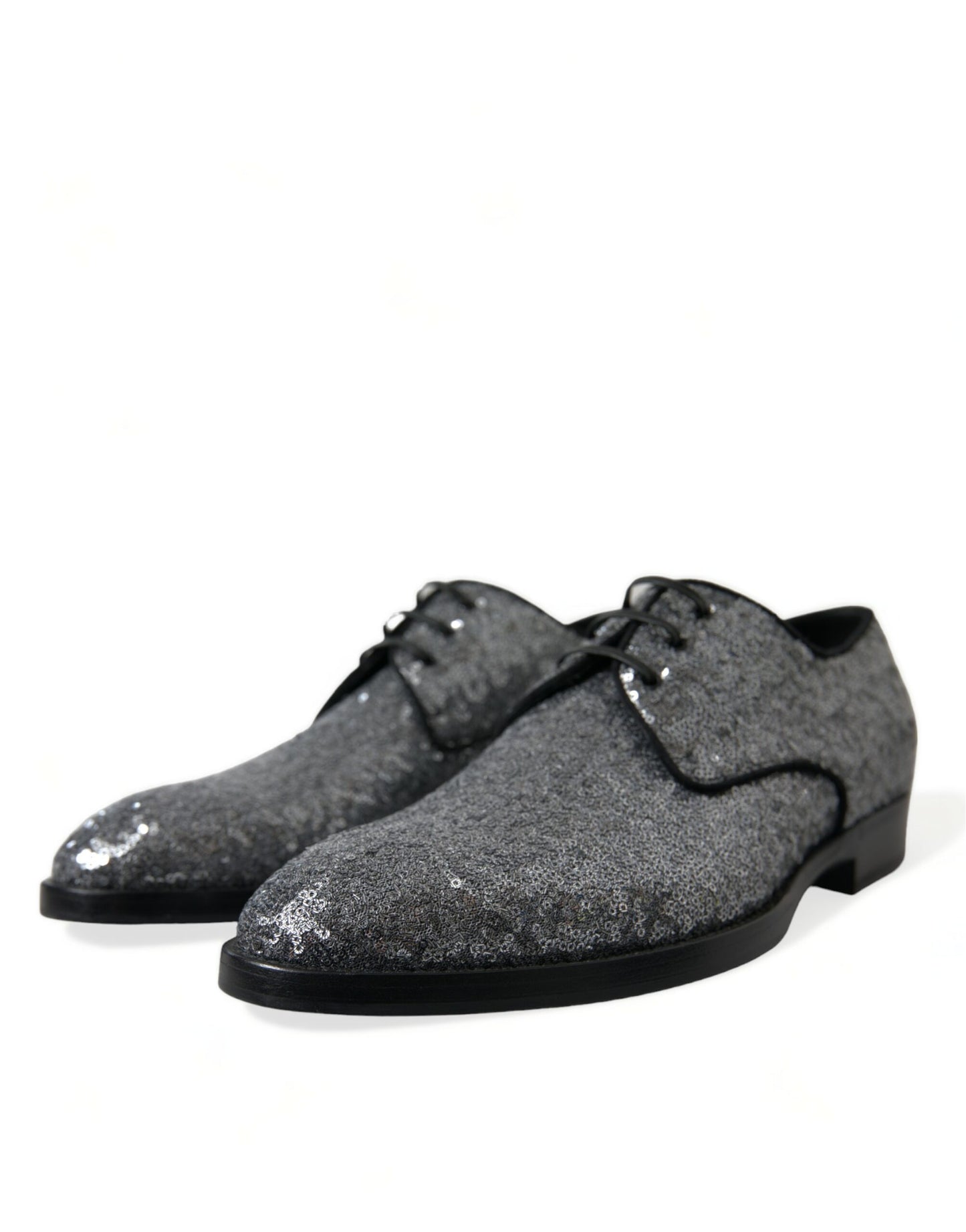 Dolce & Gabbana Silver Sequined Lace Up Men Derby Dress Shoes