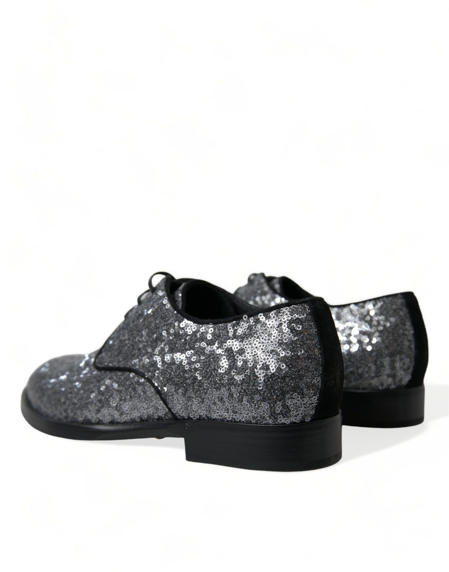 Dolce & Gabbana Silver Sequined Lace Up Men Derby Dress Shoes