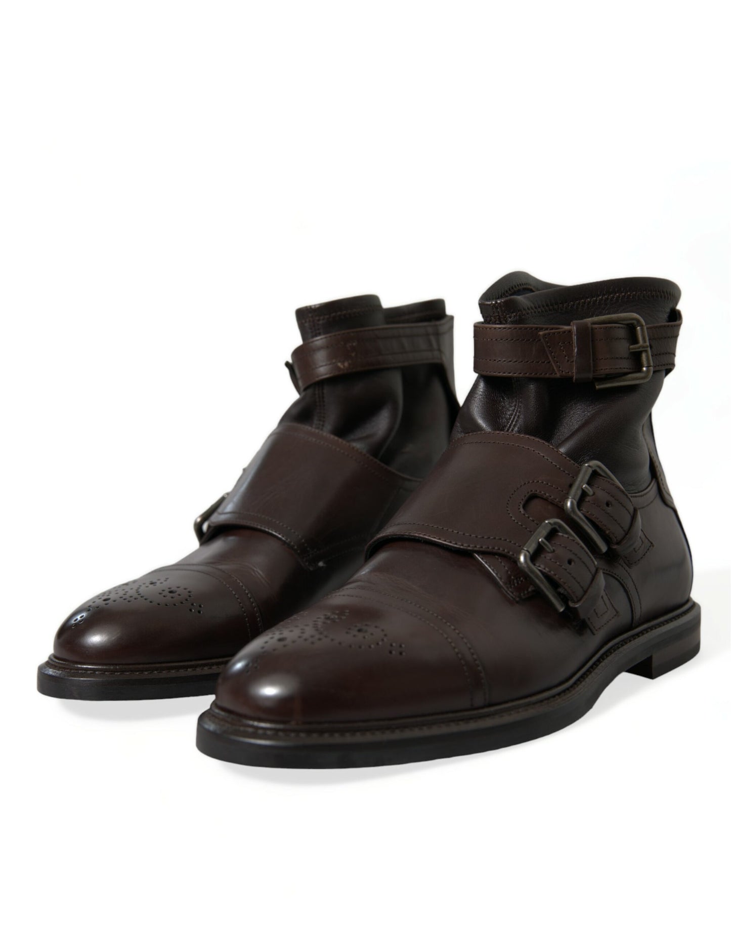 Dolce & Gabbana Brown Leather Straps Ankle Boots Shoes