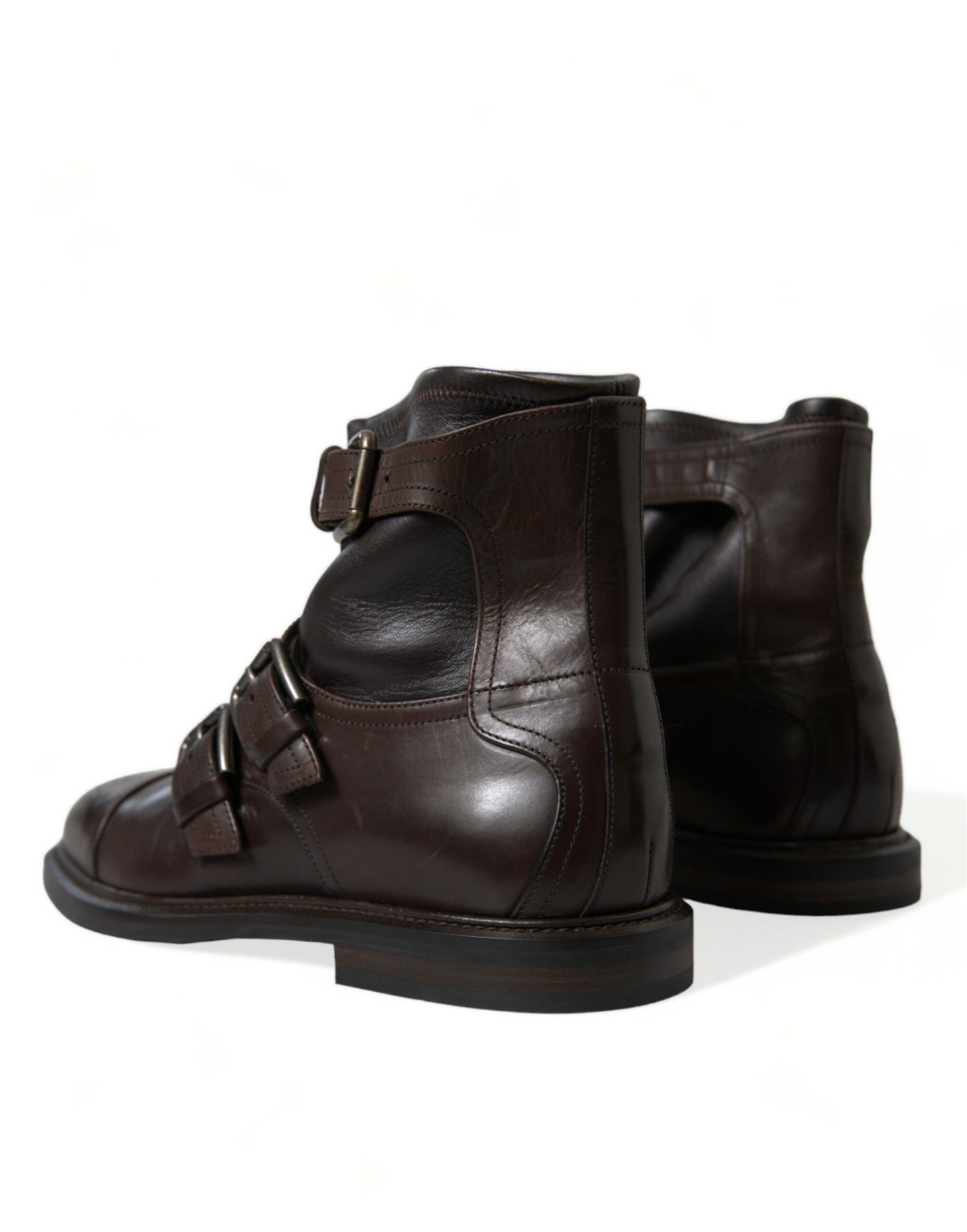 Dolce & Gabbana Brown Leather Straps Ankle Boots Shoes