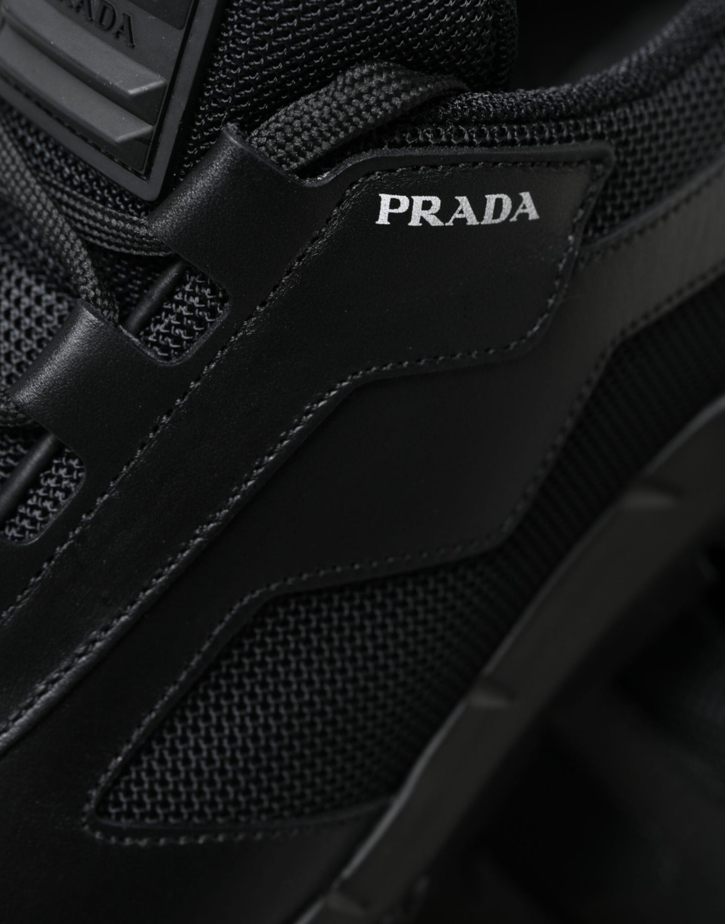 Prada Black Mesh Panel Low Top Twist Trainers Sneakers Shoes