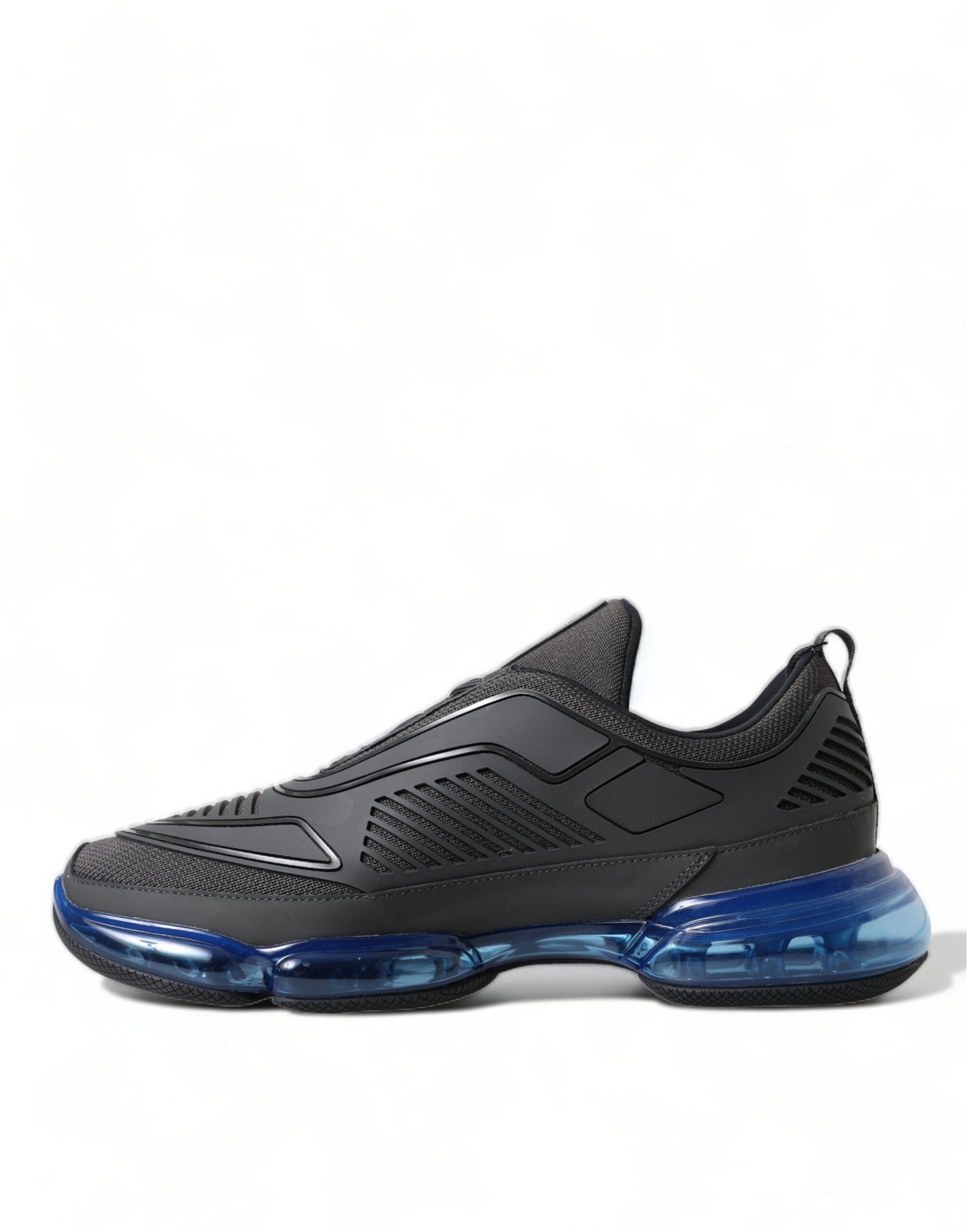 Prada Black Blue Rubber Knit Slip On Low Top Sneakers Shoes