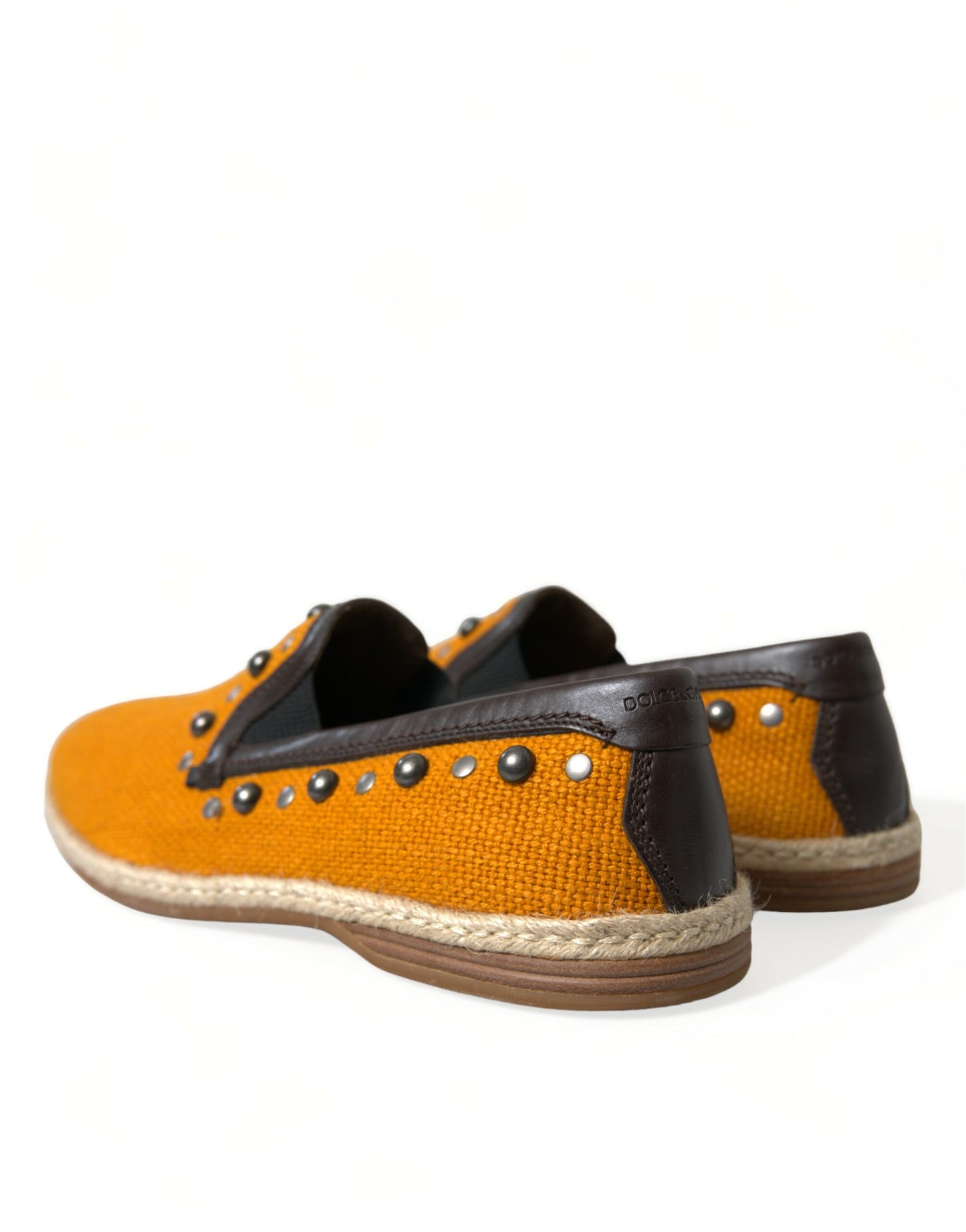 Dolce & Gabbana Orange Linen Leather Studded Loafers Shoes