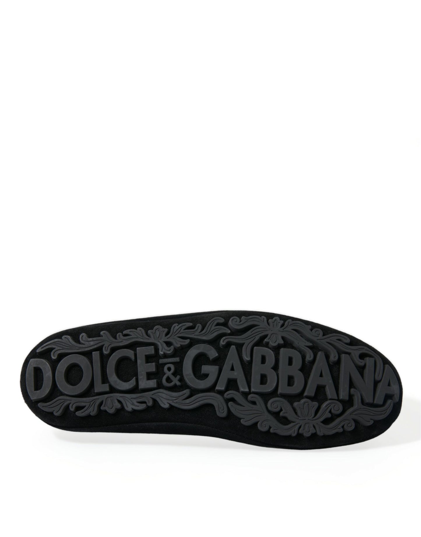 Dolce & Gabbana Black Leather Crystal Crown Loafers Shoes