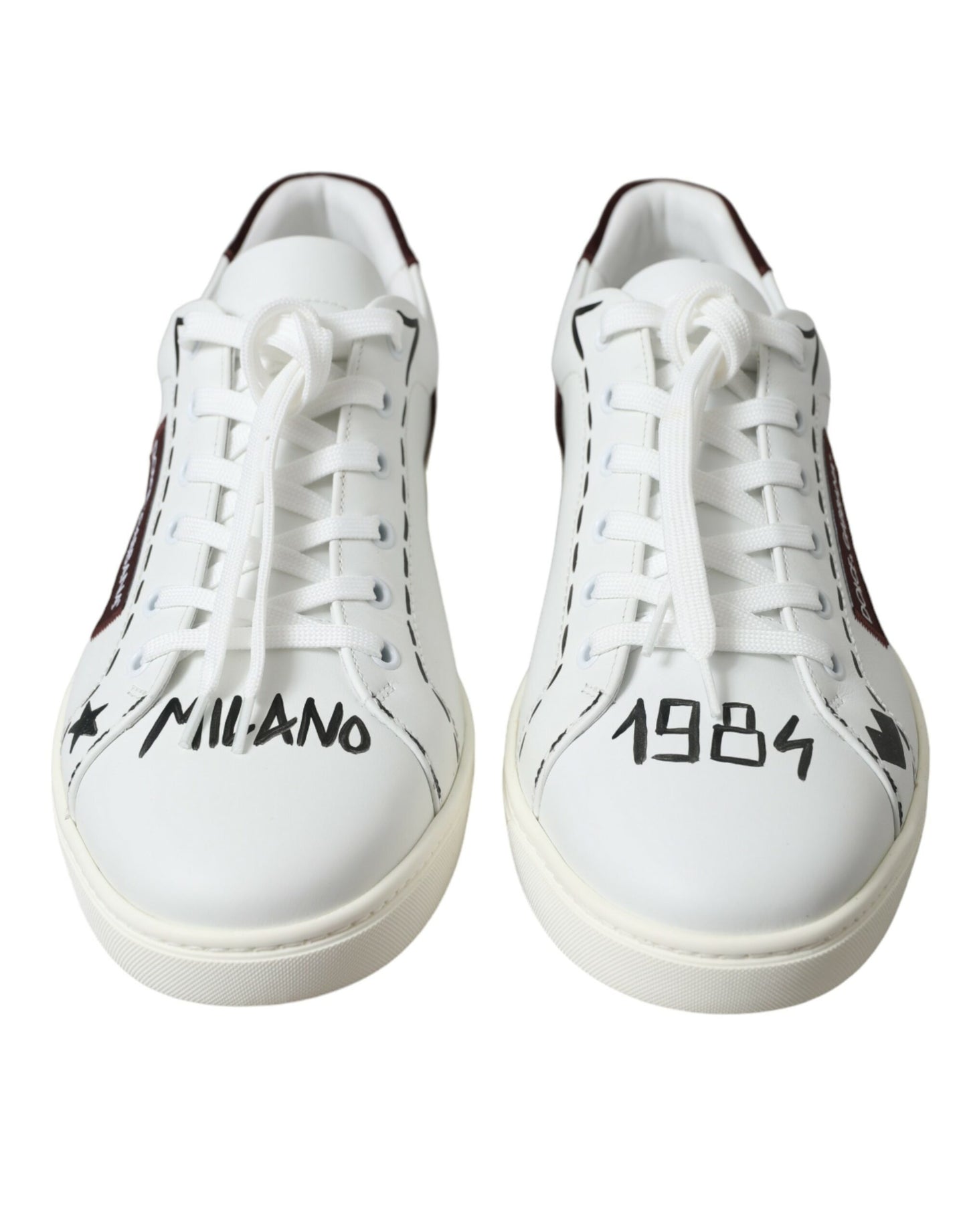 Dolce & Gabbana White Bordeaux Leather Logo Low Top Sneakers Shoes