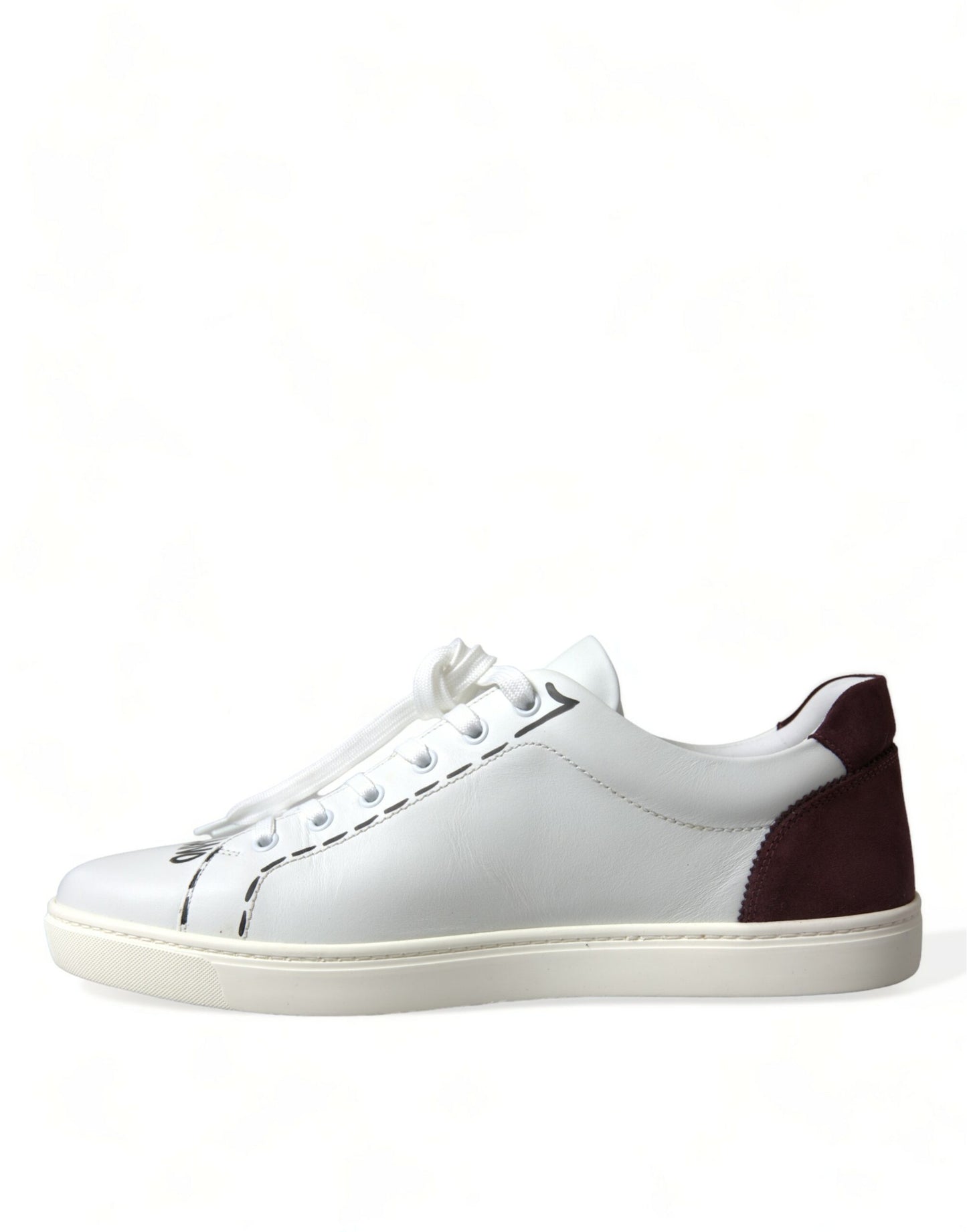 Dolce & Gabbana White Bordeaux Leather Logo Low Top Sneakers Shoes