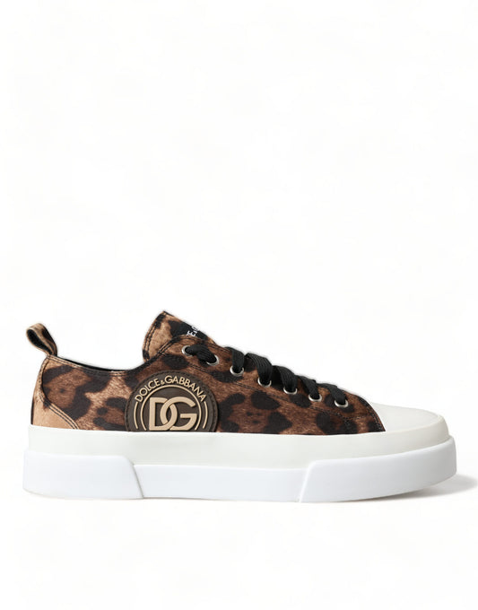 Dolce & Gabbana Brown Leopard Canvas Sneakers Shoes