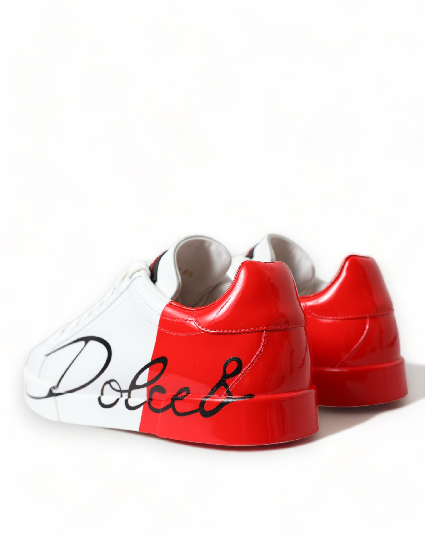 Dolce & Gabbana White Red Leather Logo Low Top Sneakers Men Shoes