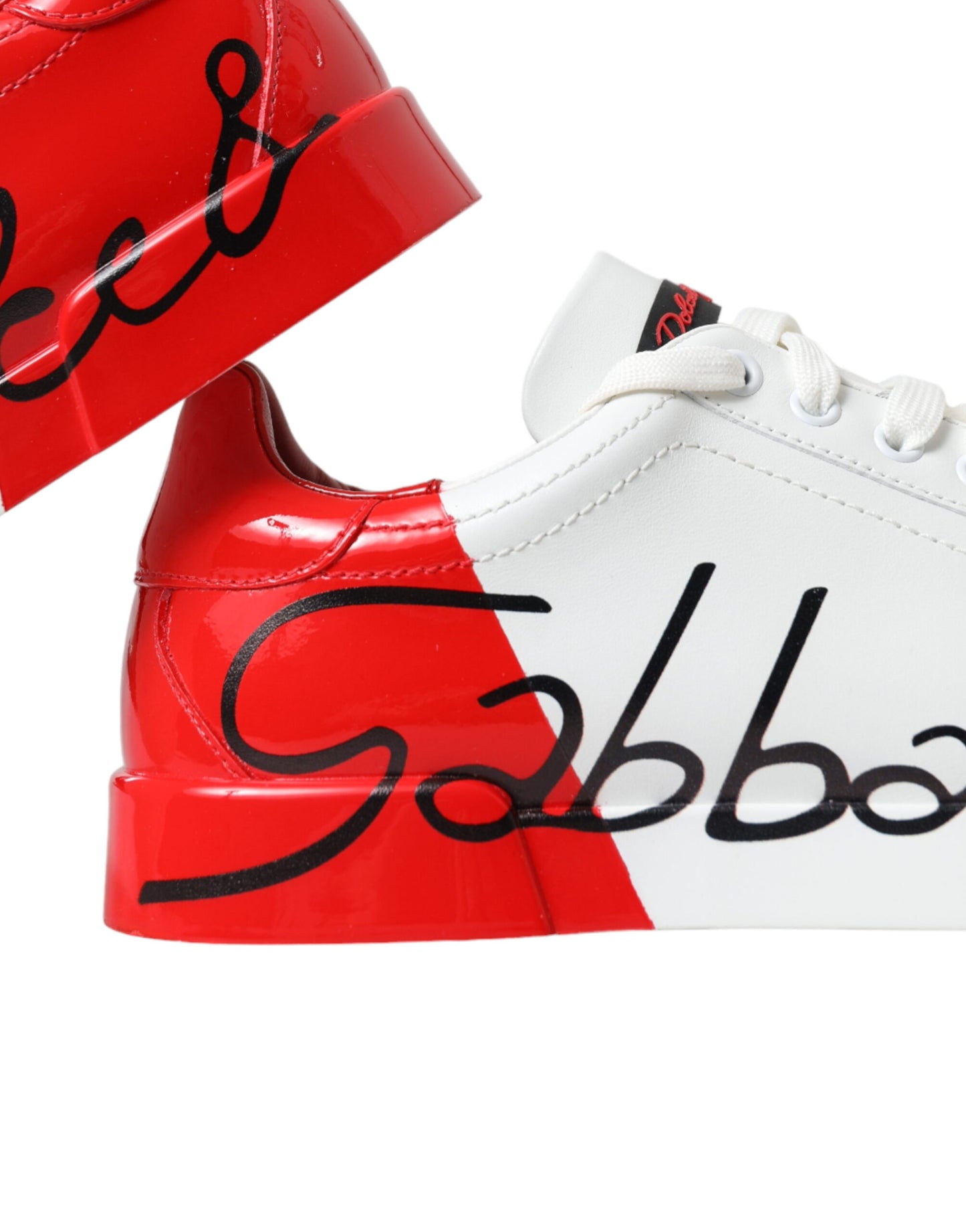 Dolce & Gabbana White Red Leather Logo Low Top Sneakers Men Shoes