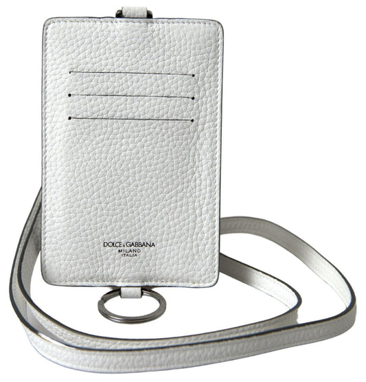 Dolce & Gabbana White Leather Lanyard Logo Card Holder Men Wallet