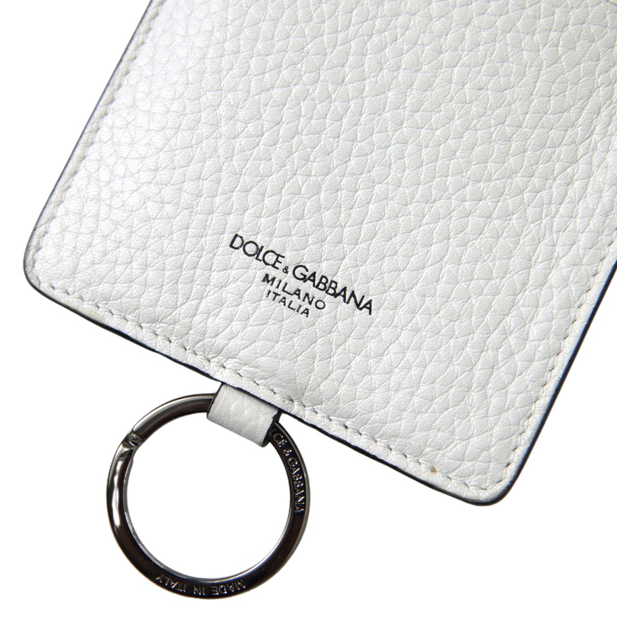 Dolce & Gabbana White Leather Lanyard Logo Card Holder Men Wallet