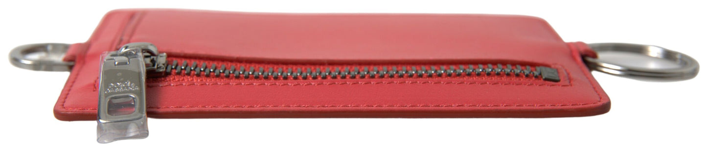 Dolce & Gabbana Red Leather Lanyard Logo Card Holder Men Wallet