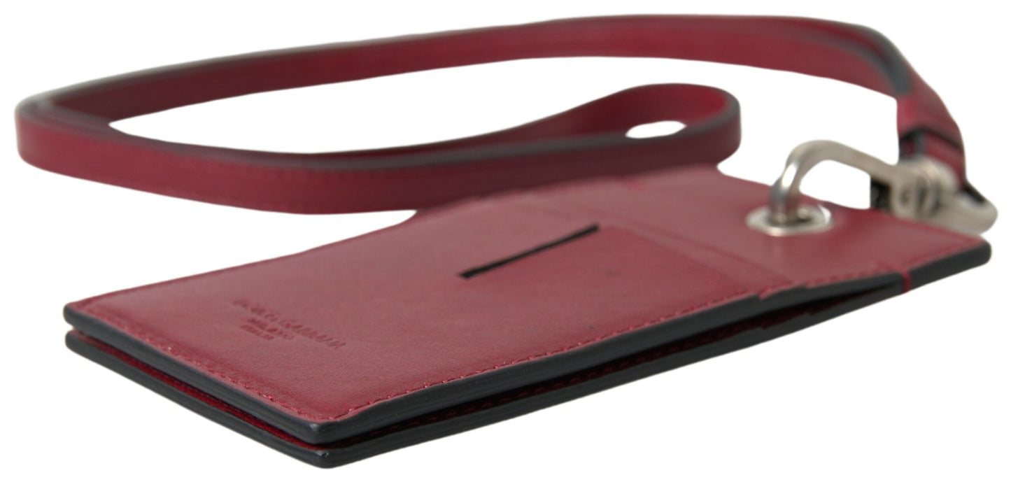 Dolce & Gabbana Red Leather Lanyard Logo Slim Card Holder Men Wallet