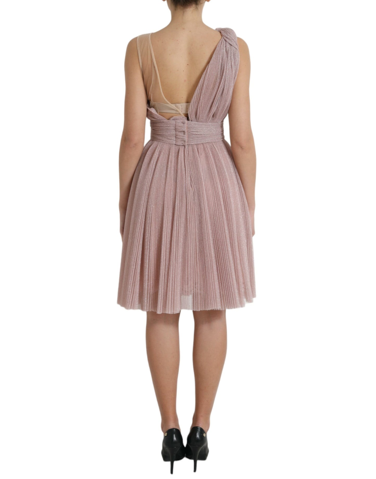 Dolce & Gabbana Pink One Shoulder Pleated Lame Tulle Dress