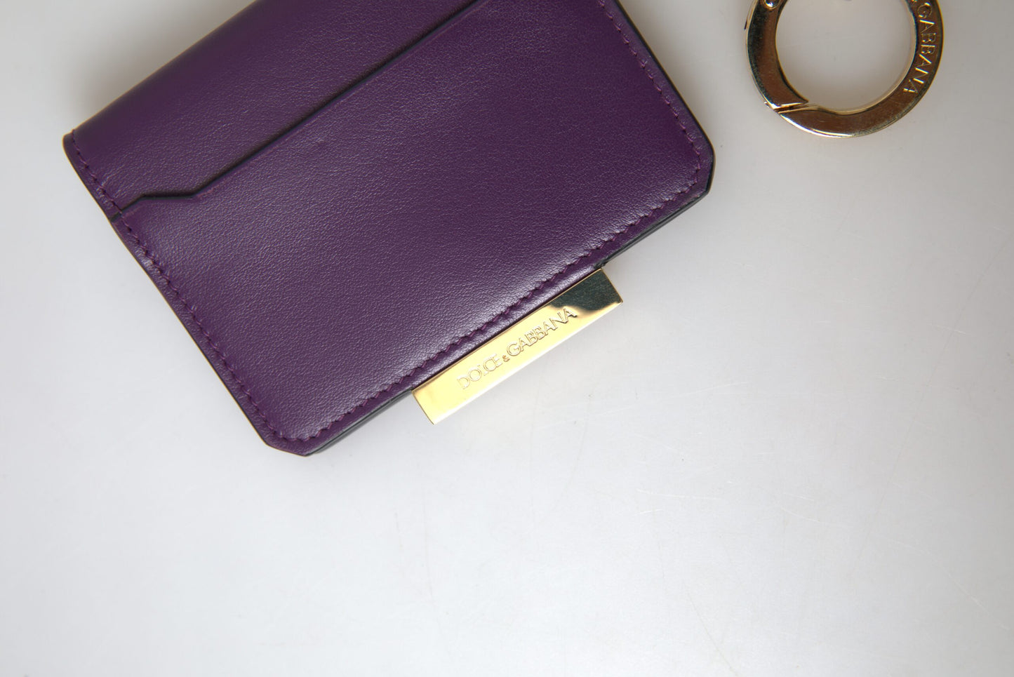 Dolce & Gabbana Purple Calf Leather Bifold Logo Card Holder Wallet