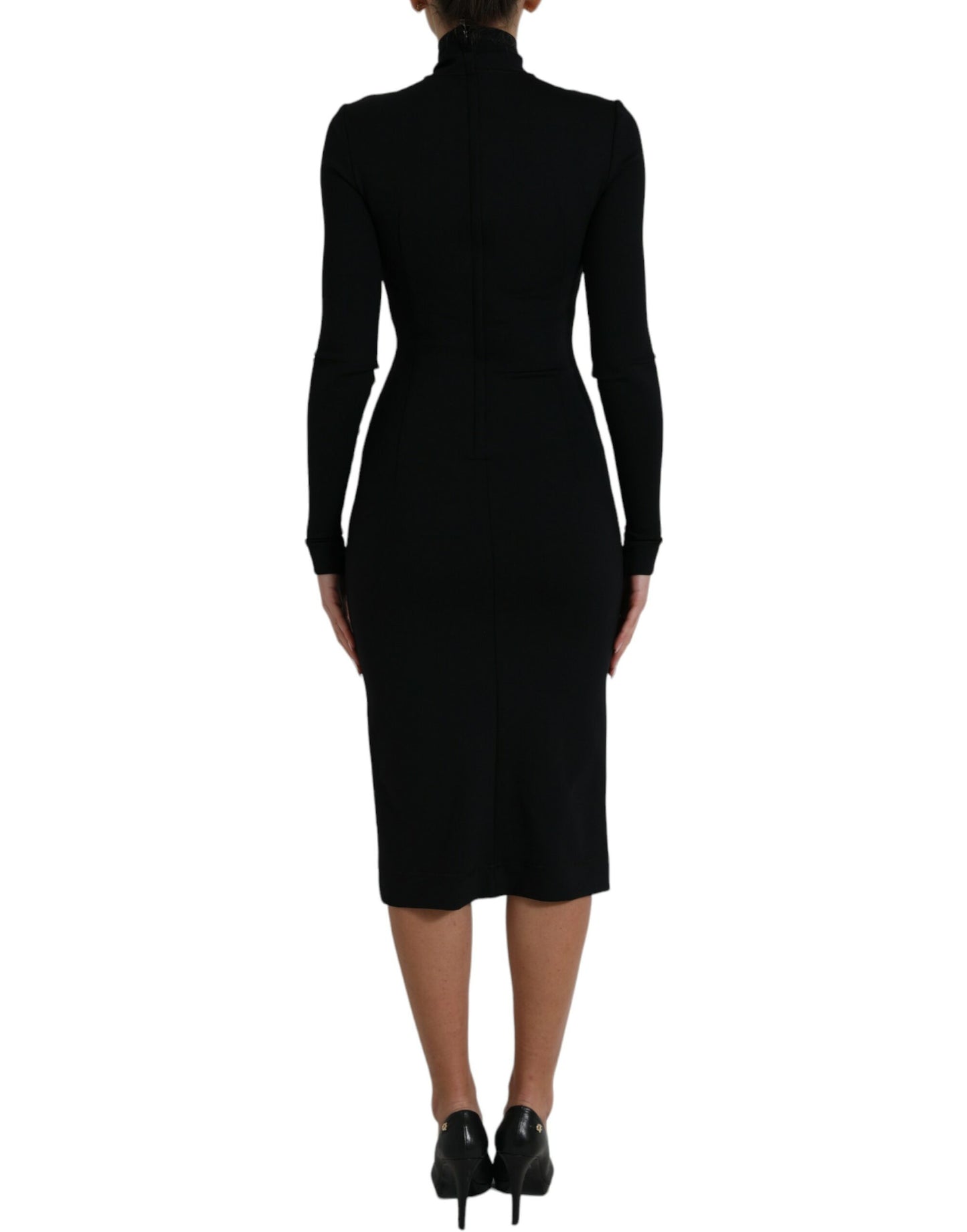 Dolce & Gabbana Black Long Sleeve Turtleneck Bodycon Dress