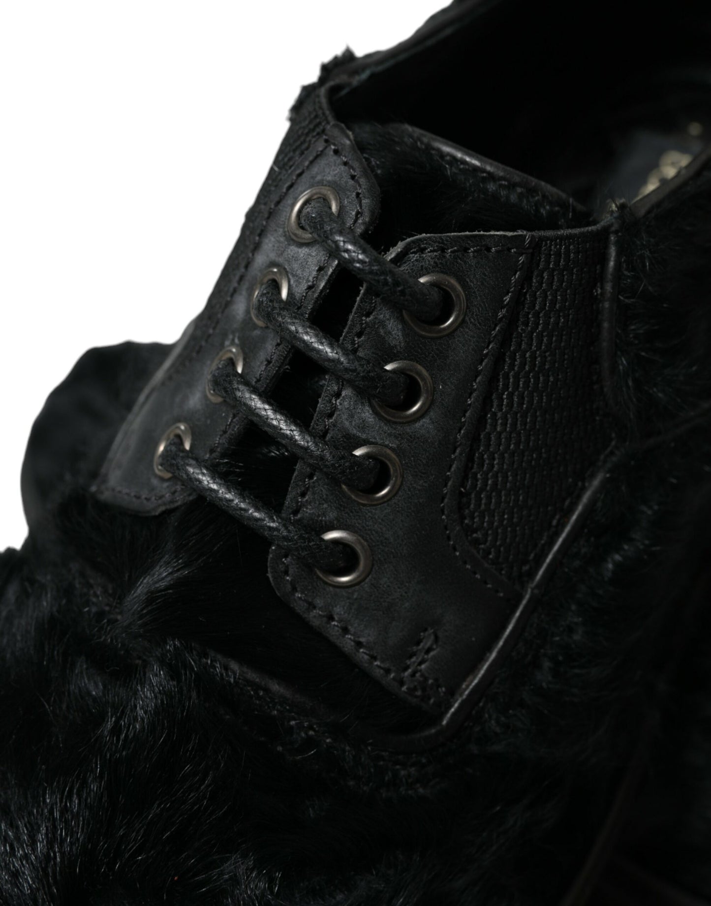 Dolce & Gabbana Black Fur Leather Lace Up Derby Dress Shoes