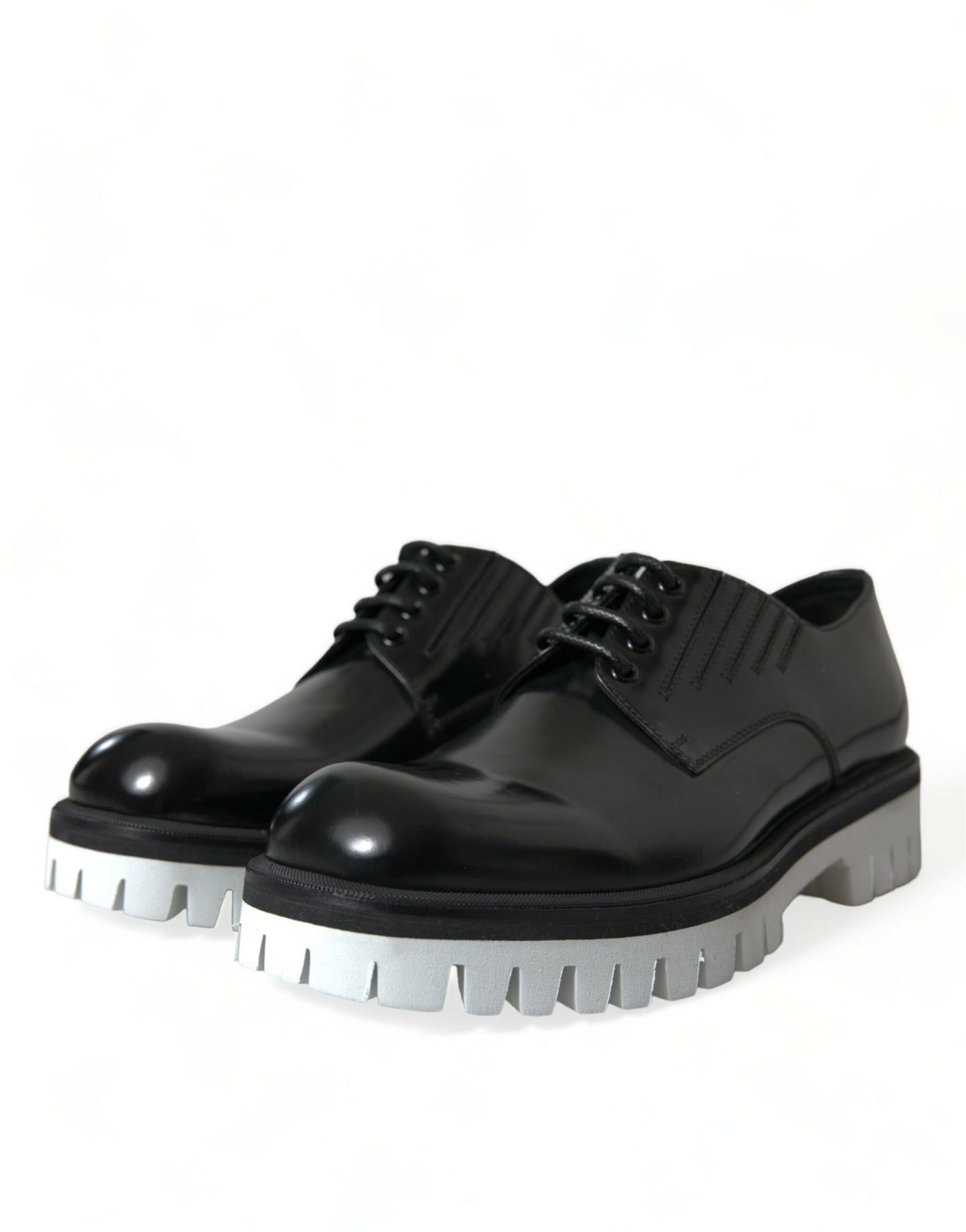 Dolce & Gabbana Black White Leather Lace Up Derby Dress Shoes