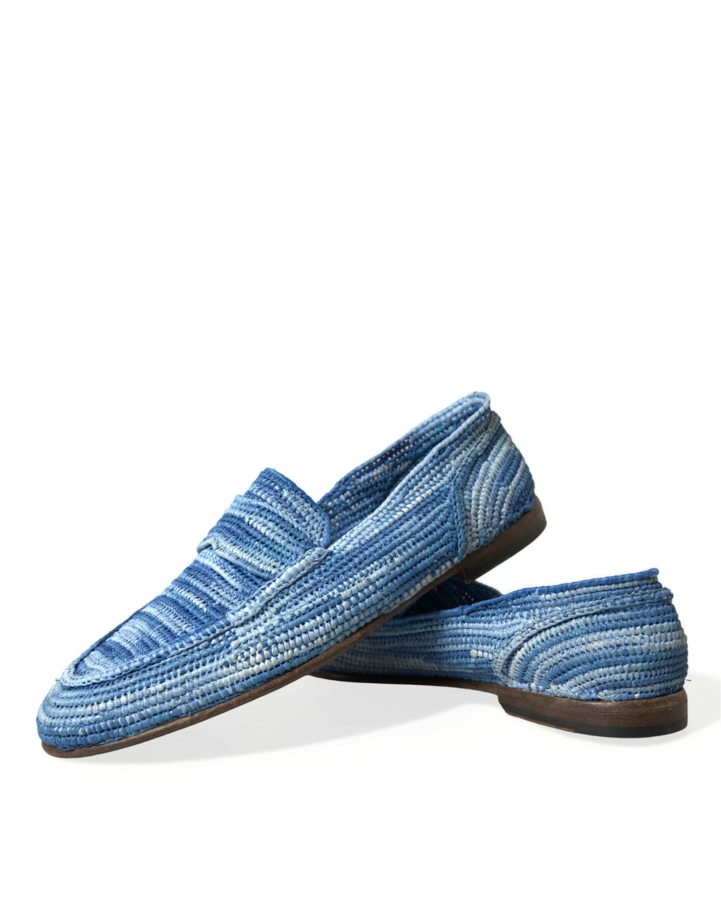 Dolce & Gabbana Blue Raffia Slip On Loafers Casual Shoes