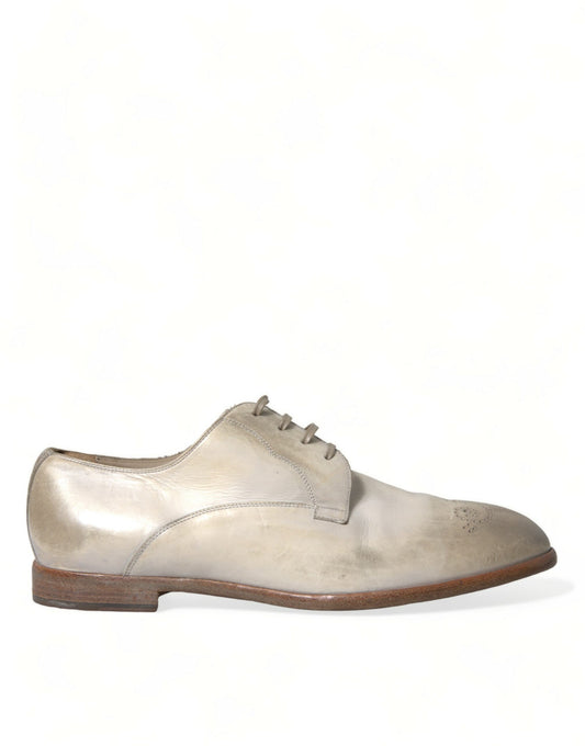 Dolce & Gabbana White Distressed Leather Derby Dress Shoes