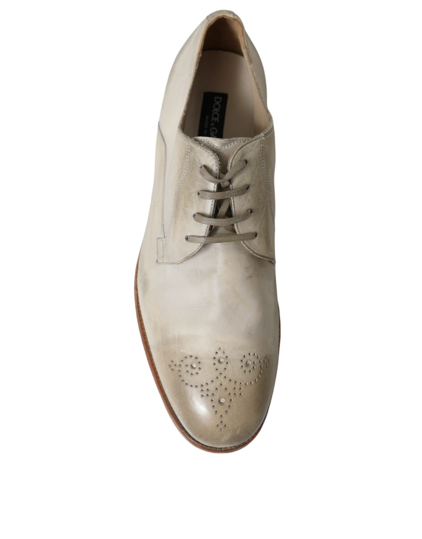 Dolce & Gabbana White Distressed Leather Derby Dress Shoes