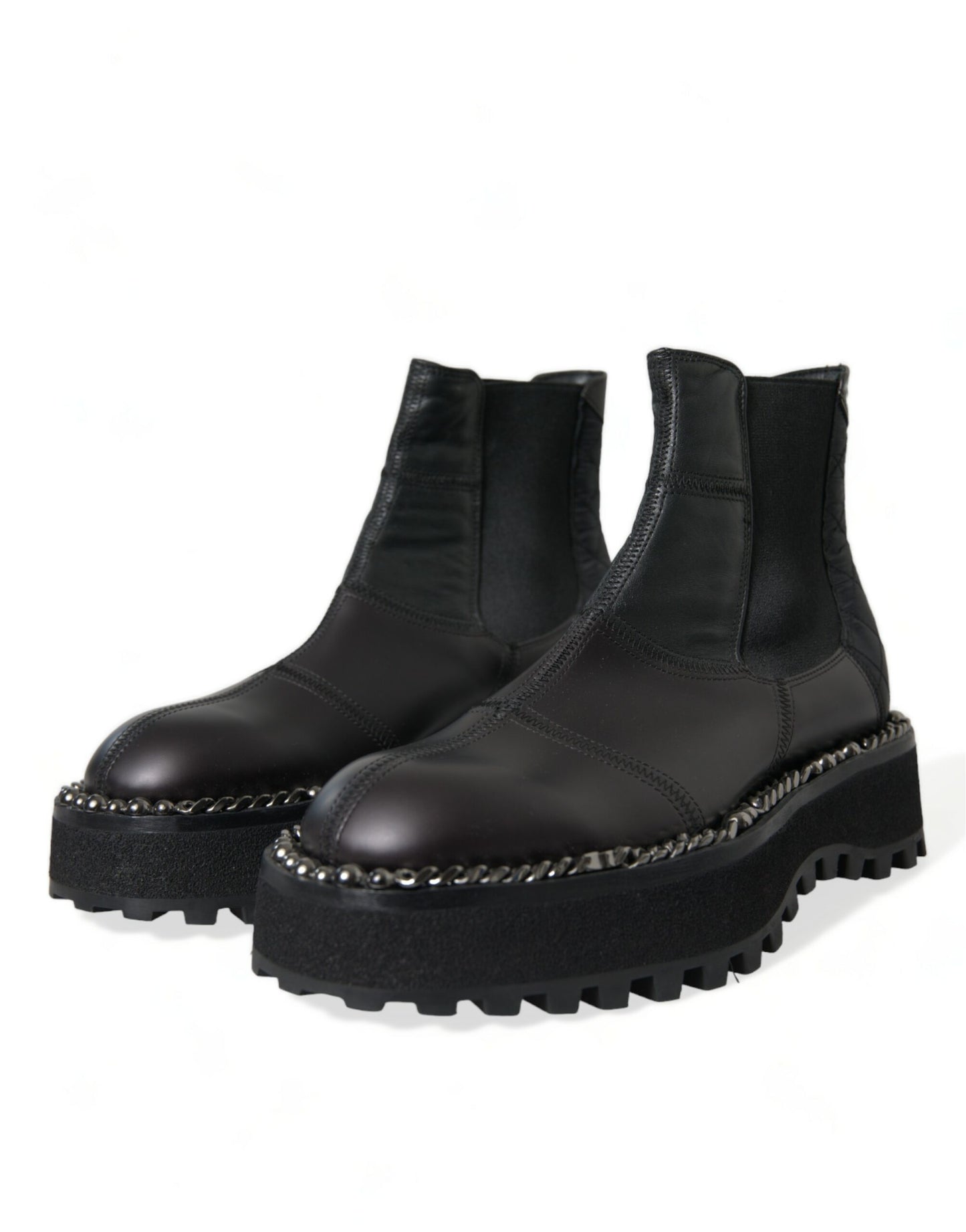 Dolce & Gabbana Black Leather Slip On Stretch Chelsea Boots Shoes