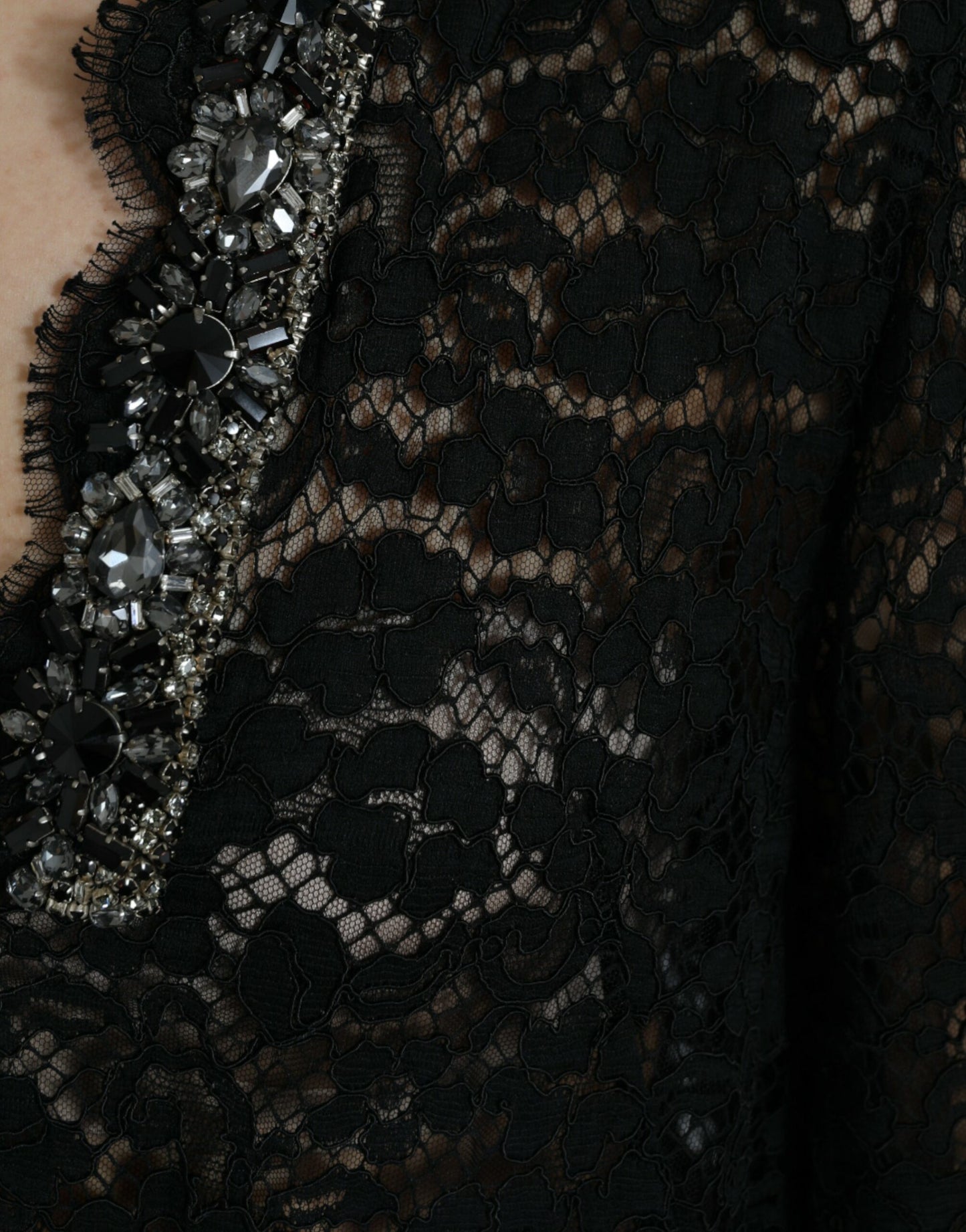 Dolce & Gabbana Black Lace Crystal Embellished Shift Dress