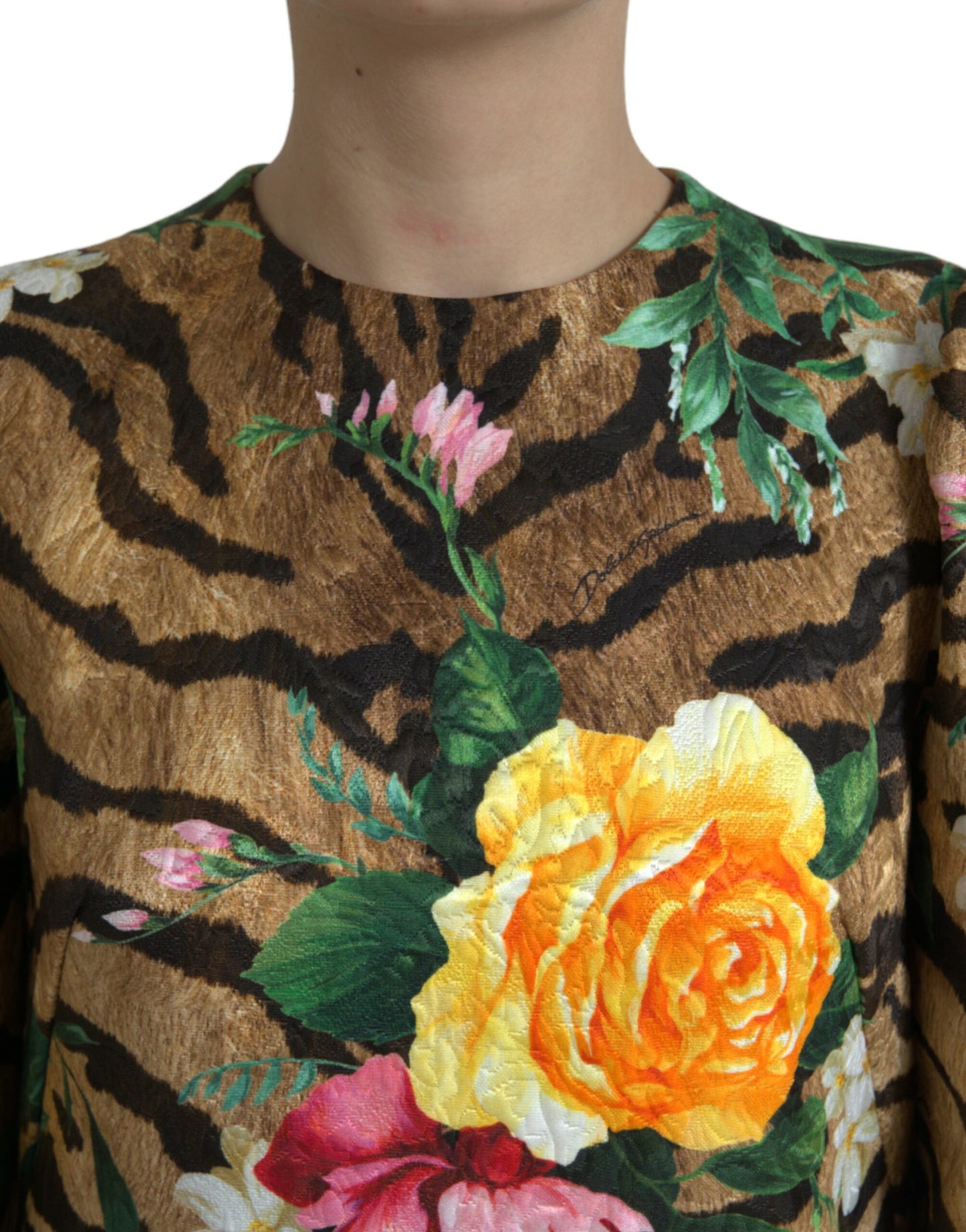 Dolce & Gabbana Multicolor Tiger Floral Print Shift Mini Dress