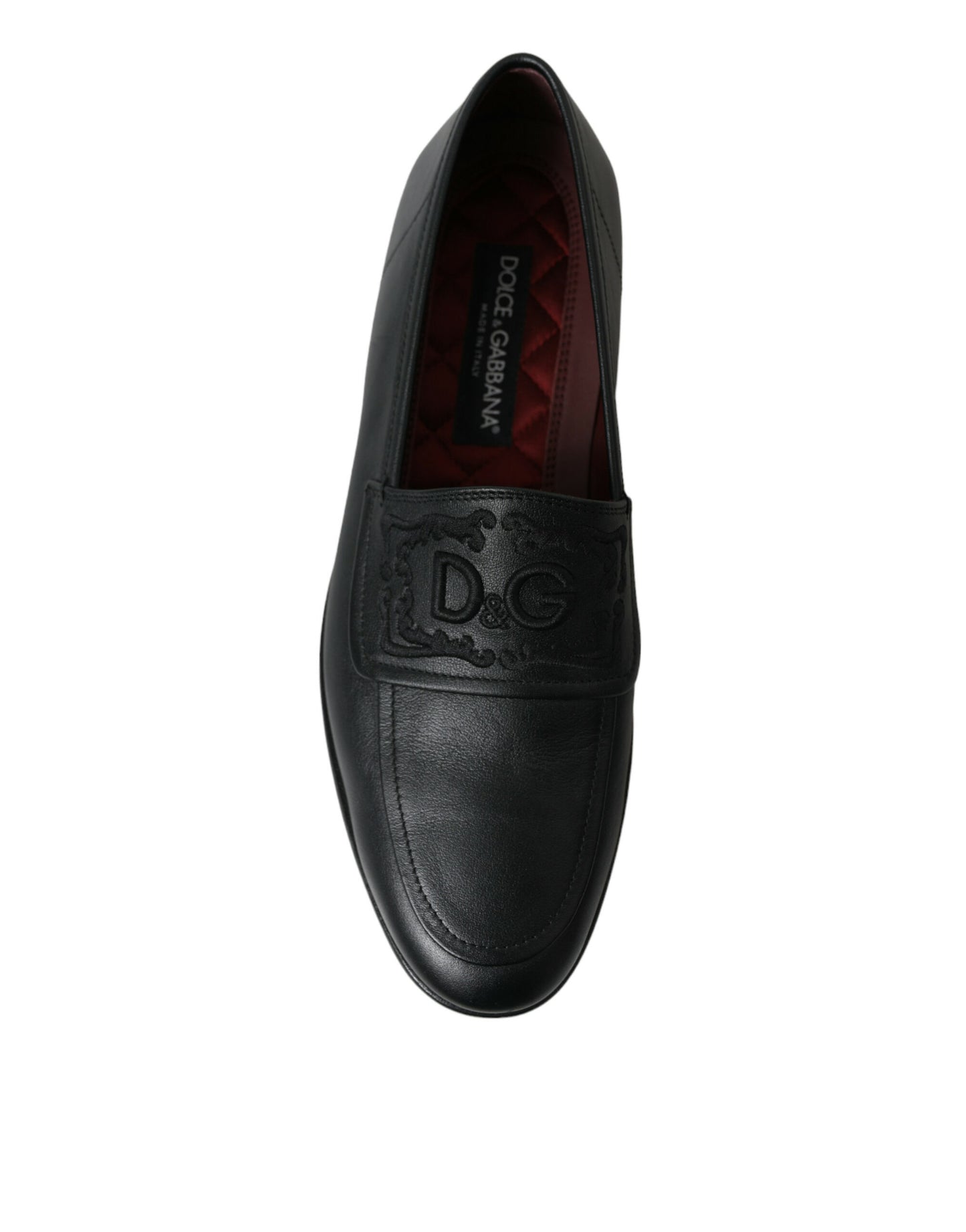 Dolce & Gabbana Black Leather Logo Embroidery Loafers Dress Shoes