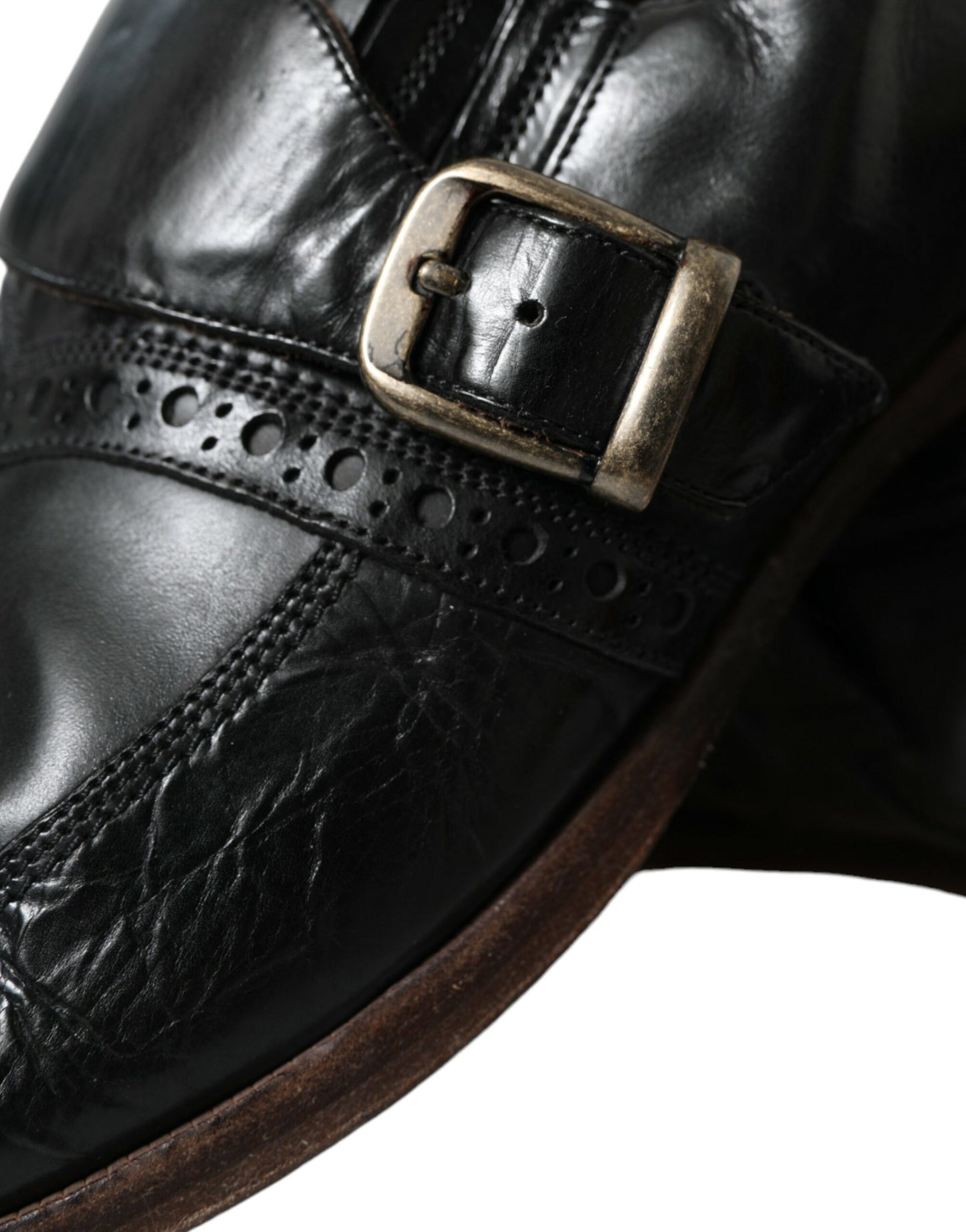 Dolce & Gabbana Black Leather Strap Mocassin Dress Shoes