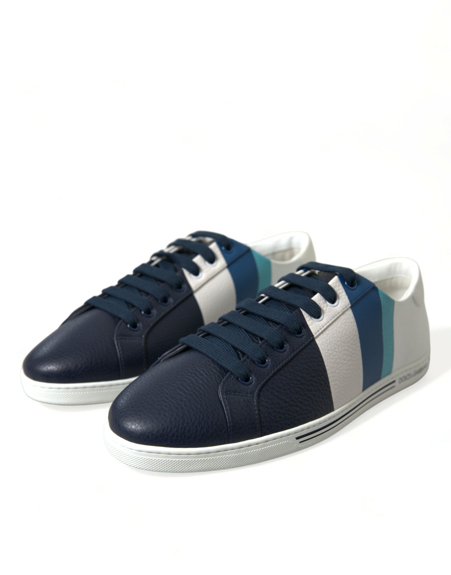 Dolce & Gabbana White Blue Leather Low Top Sneakers Shoes