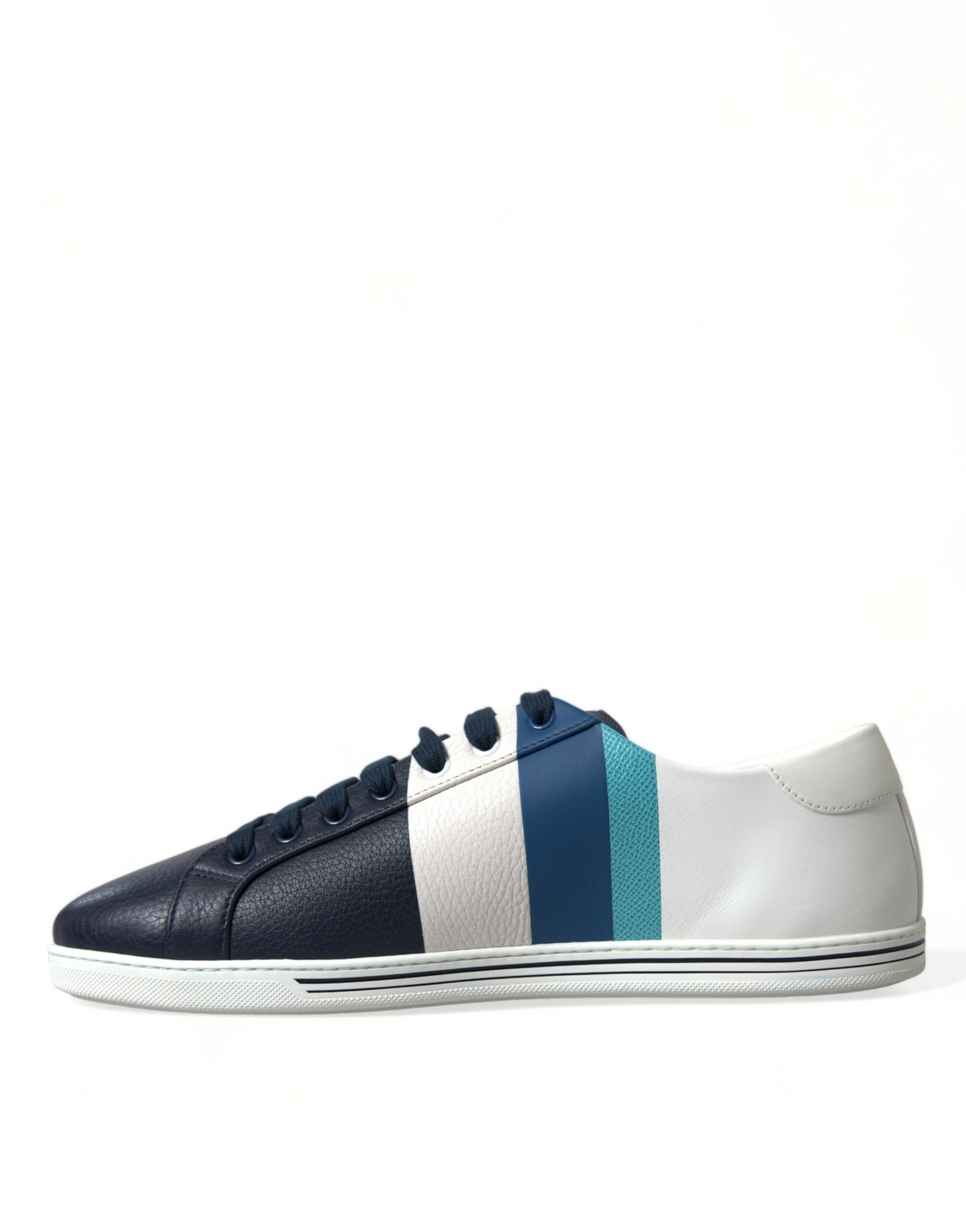 Dolce & Gabbana White Blue Leather Low Top Sneakers Shoes