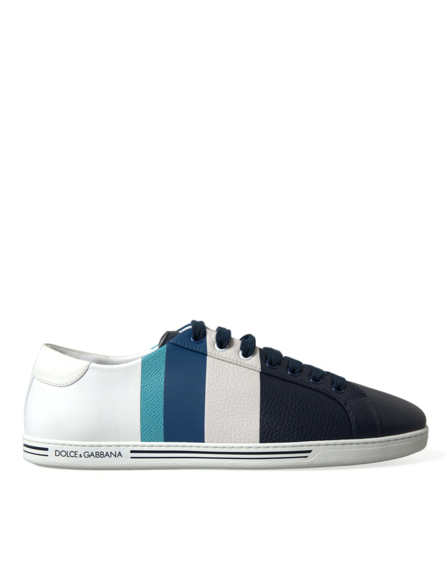 Dolce & Gabbana White Blue Leather Low Top Sneakers Shoes