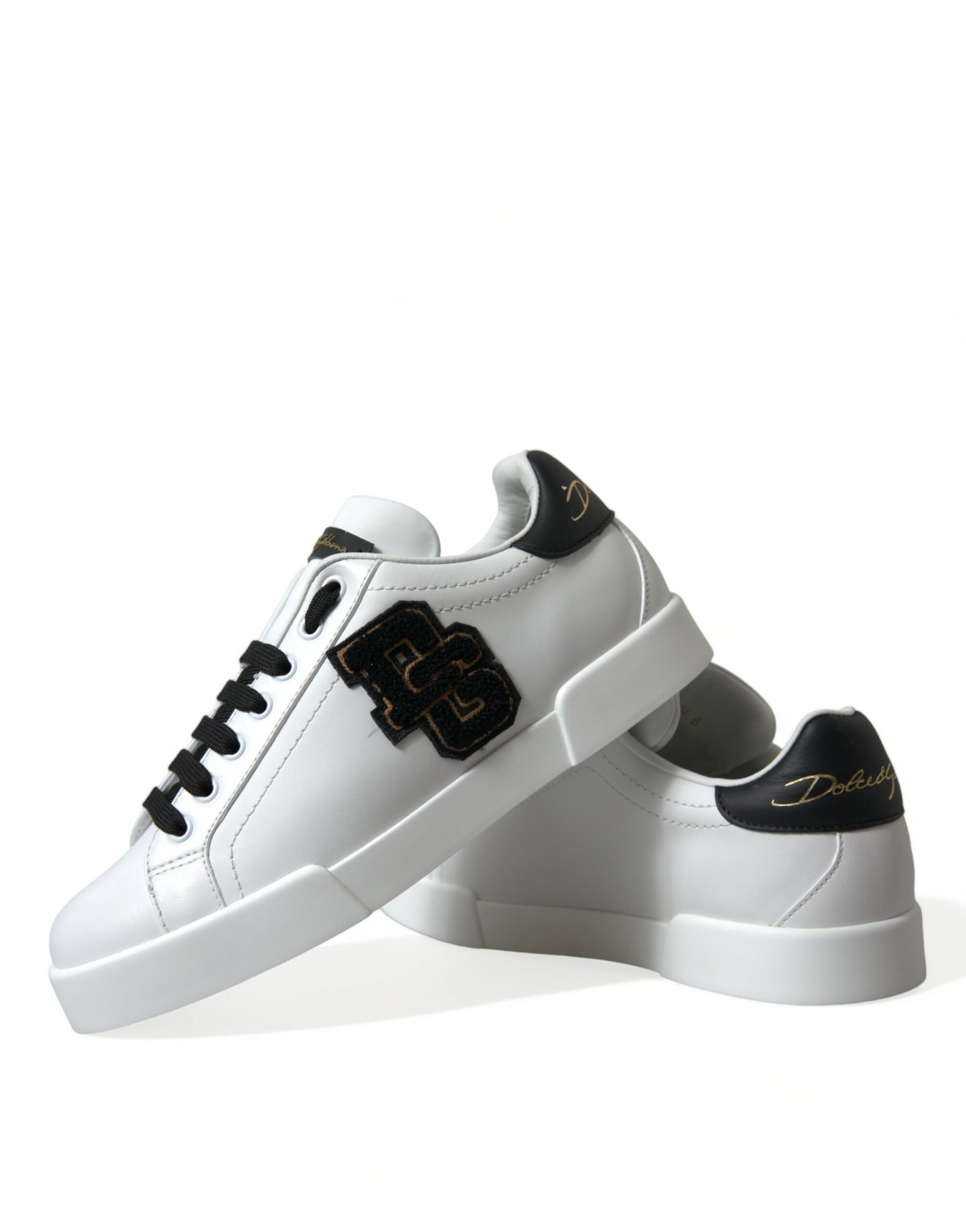 Dolce & Gabbana White Black Patch Portofino Sneakers Shoes